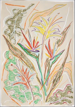 Bird of Paradise Sketch, Botanic Drawing, Expressionist Style, Watercolor Paper