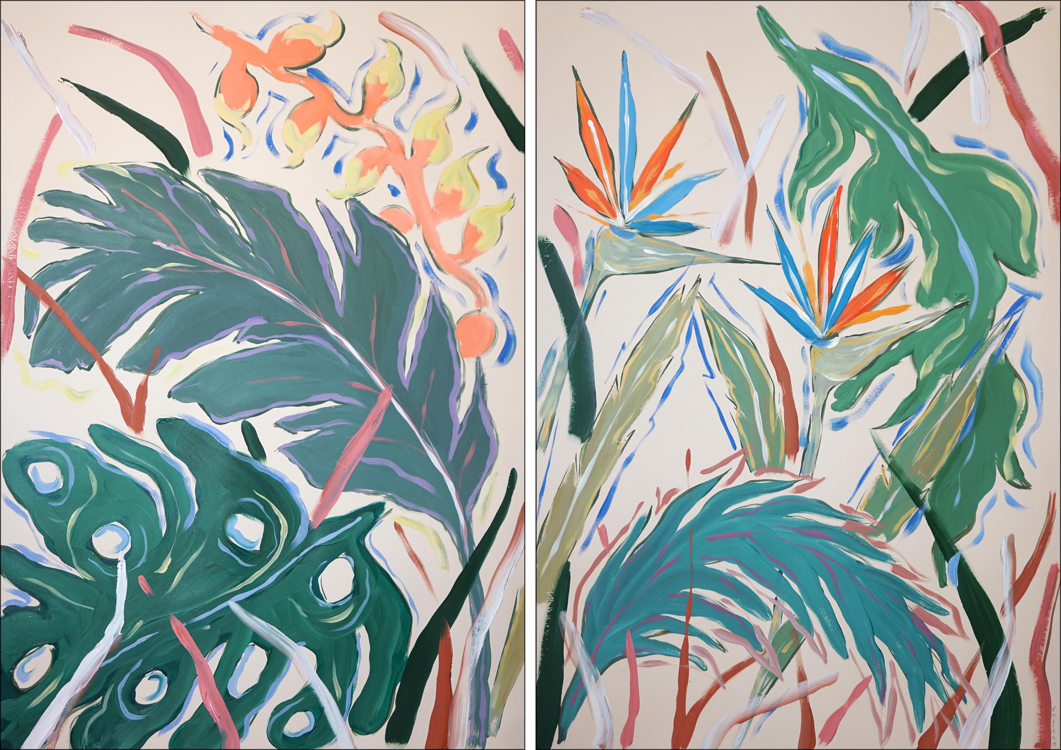 Birds of Paradise, Illustration Style, Botanical Diptych of Exotic Garden, 2026