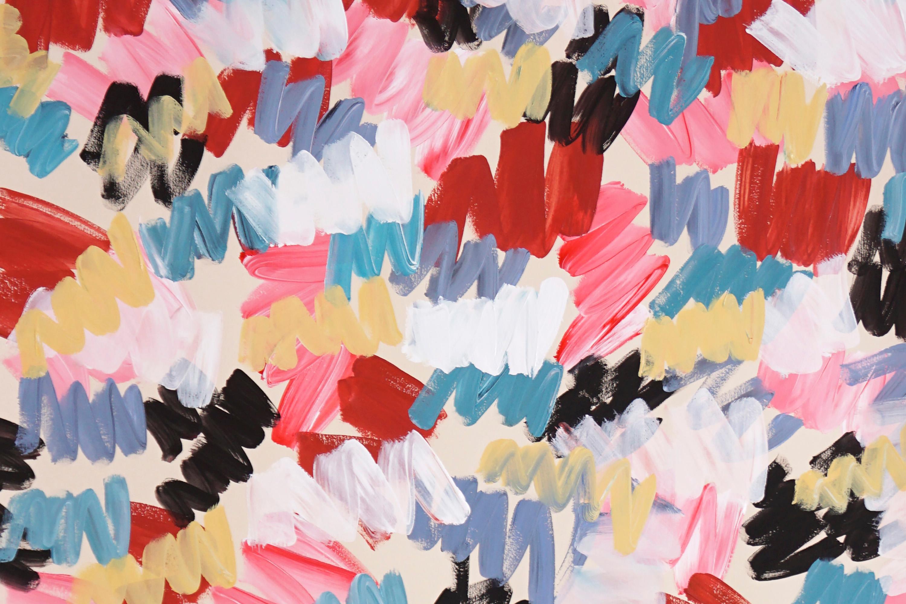 Campi di fiori in fiore, pennellate astratte espressioniste dai toni vivaci, motivo - Abstract Painting Beige di Romina Milano