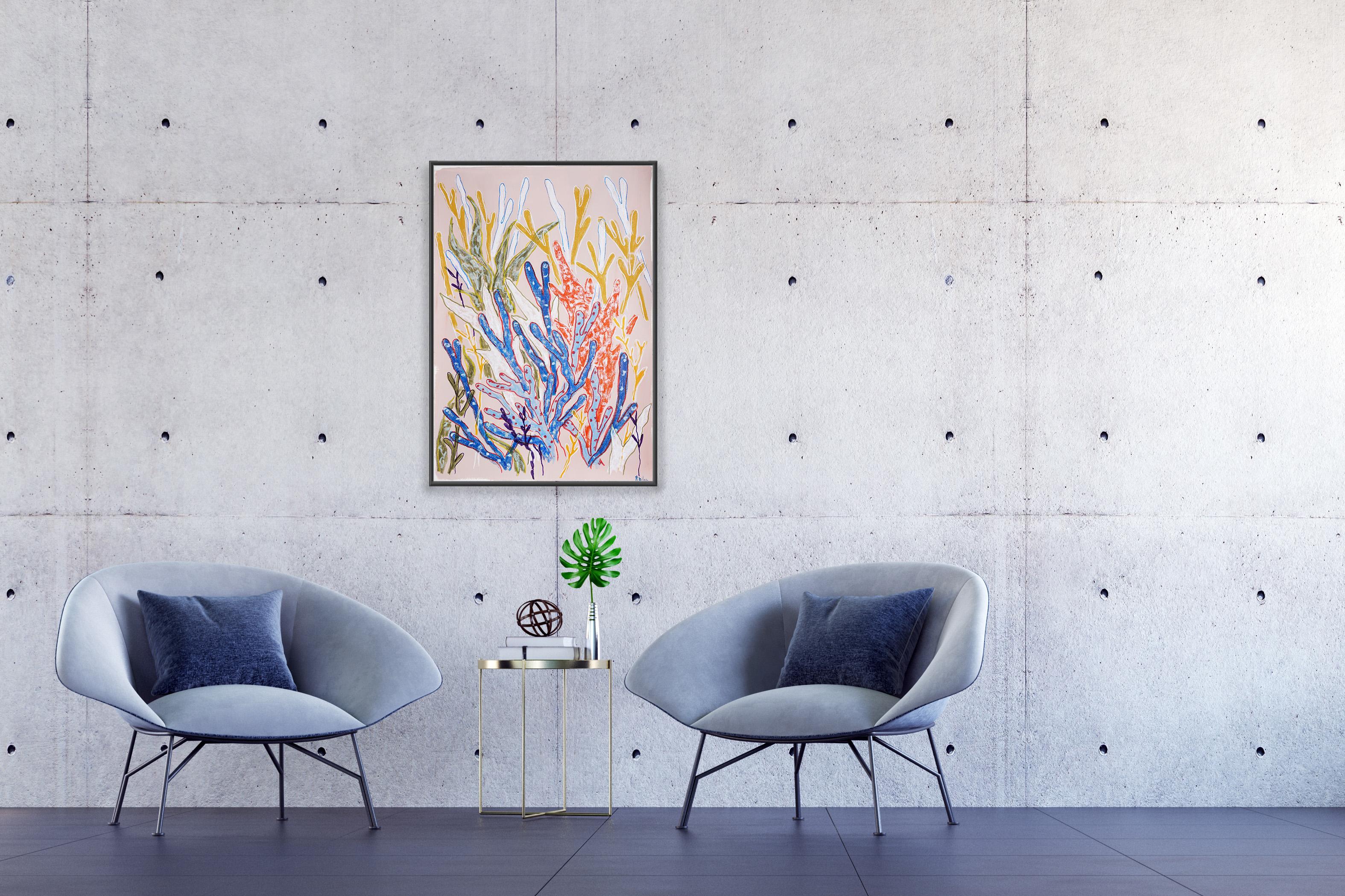 Blue Coral Forest, Coral Reef, Illustration Style Painting, Organic Gestures For Sale 3