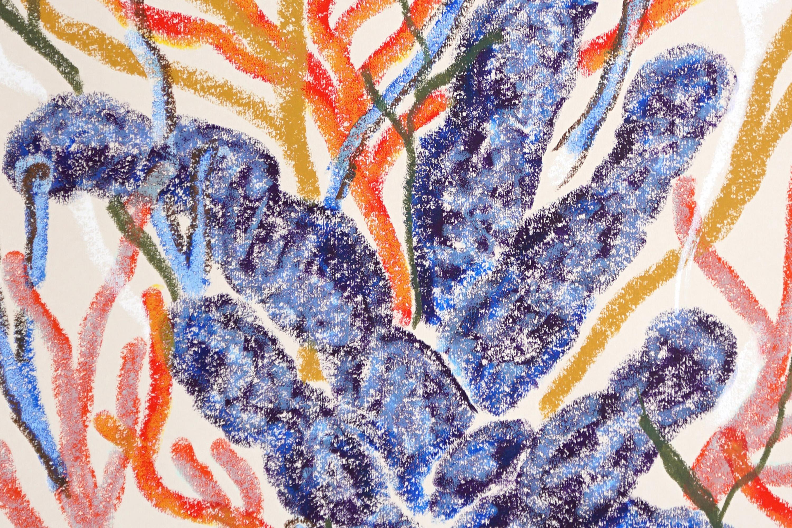 Blue Coral Painting, Biomorphic Seascape in Orange, Illustration Style on Paper For Sale 4