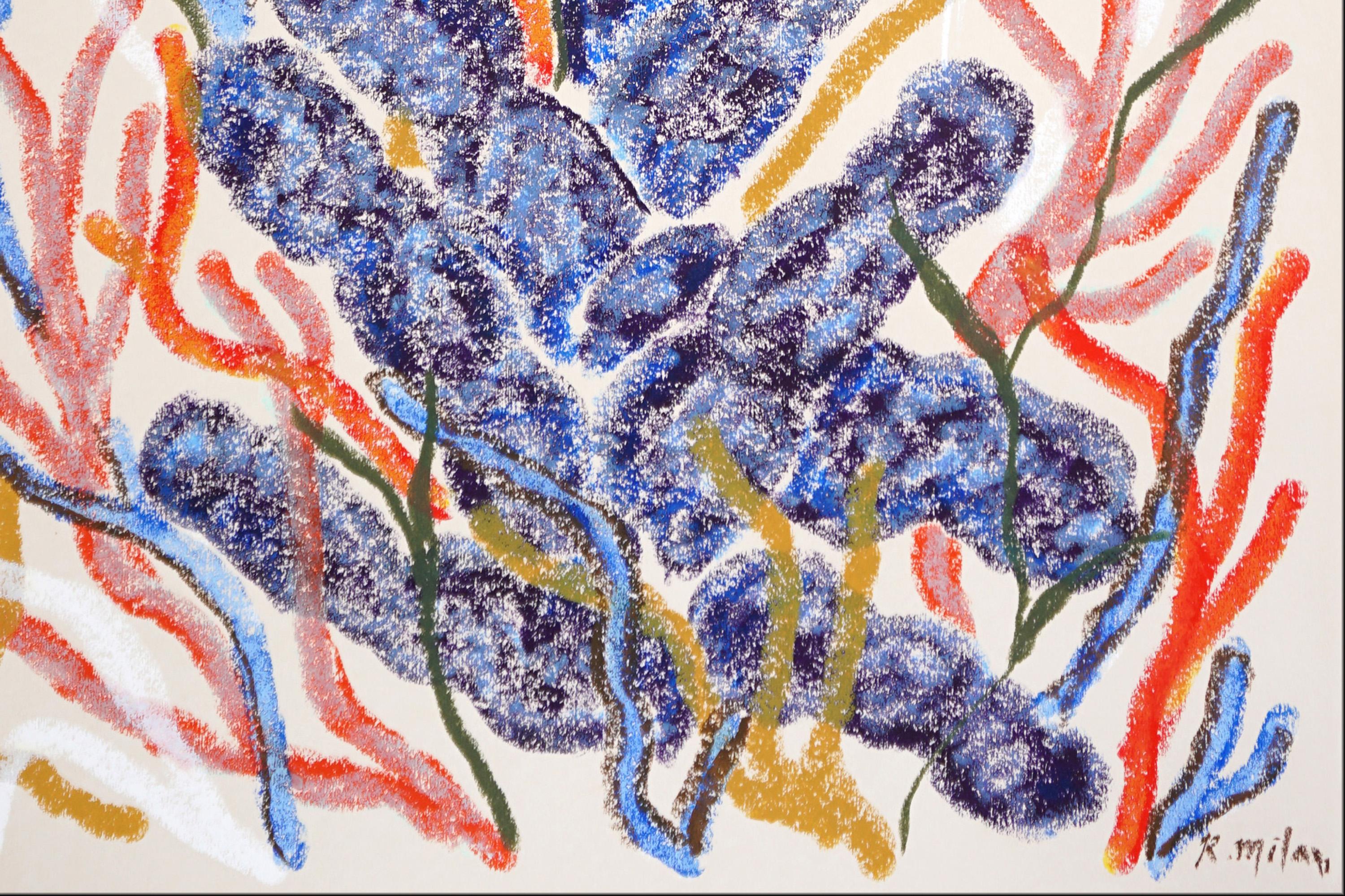 Blue Coral Painting, Biomorphic Seascape in Orange, Illustration Style on Paper For Sale 5