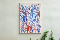 Blue Marine Flora, Organic Coral Branches, Biomorphic Seascape Painting on Paper