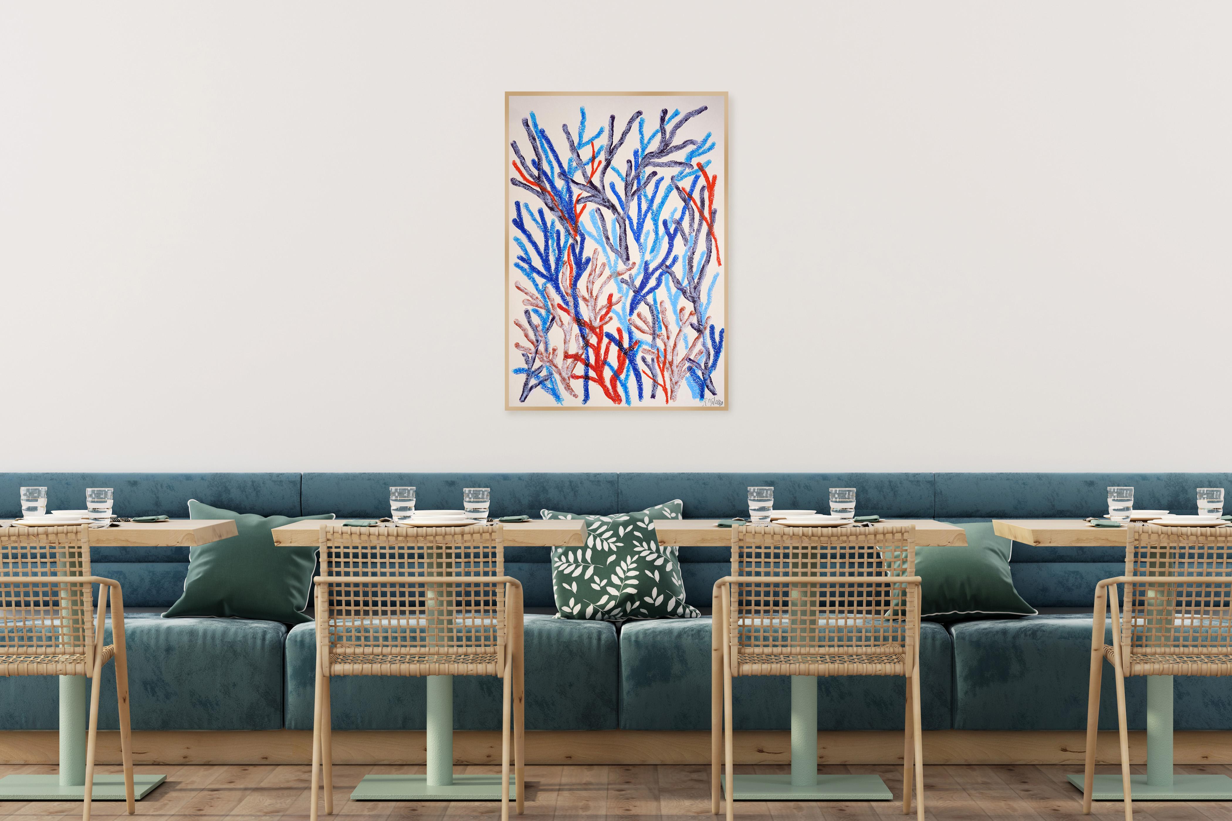 Unscharfe Meeresflora, organische Korallenäste, biomorphe Meereslandschaft Malerei auf Papier im Angebot 1