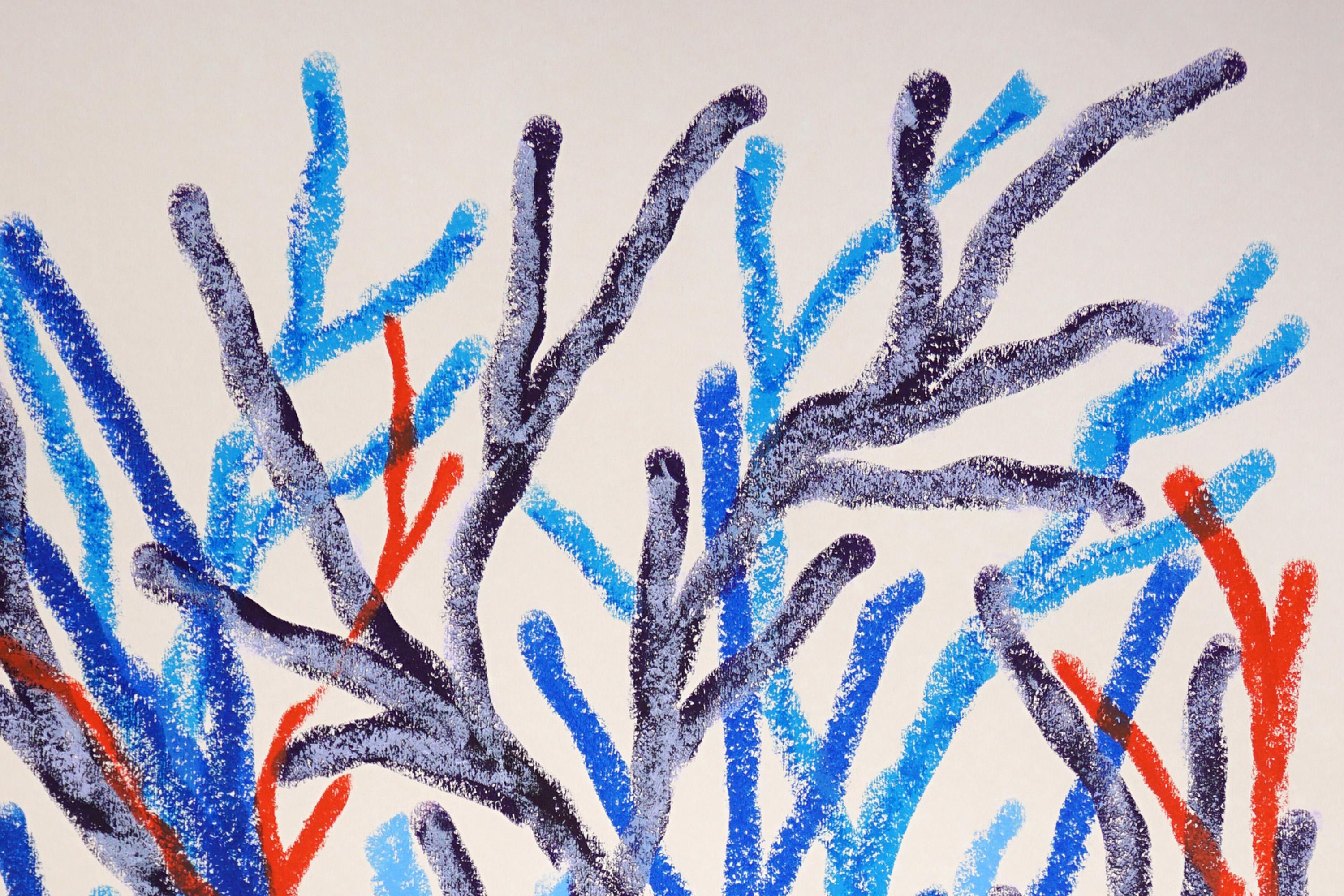Unscharfe Meeresflora, organische Korallenäste, biomorphe Meereslandschaft Malerei auf Papier im Angebot 2