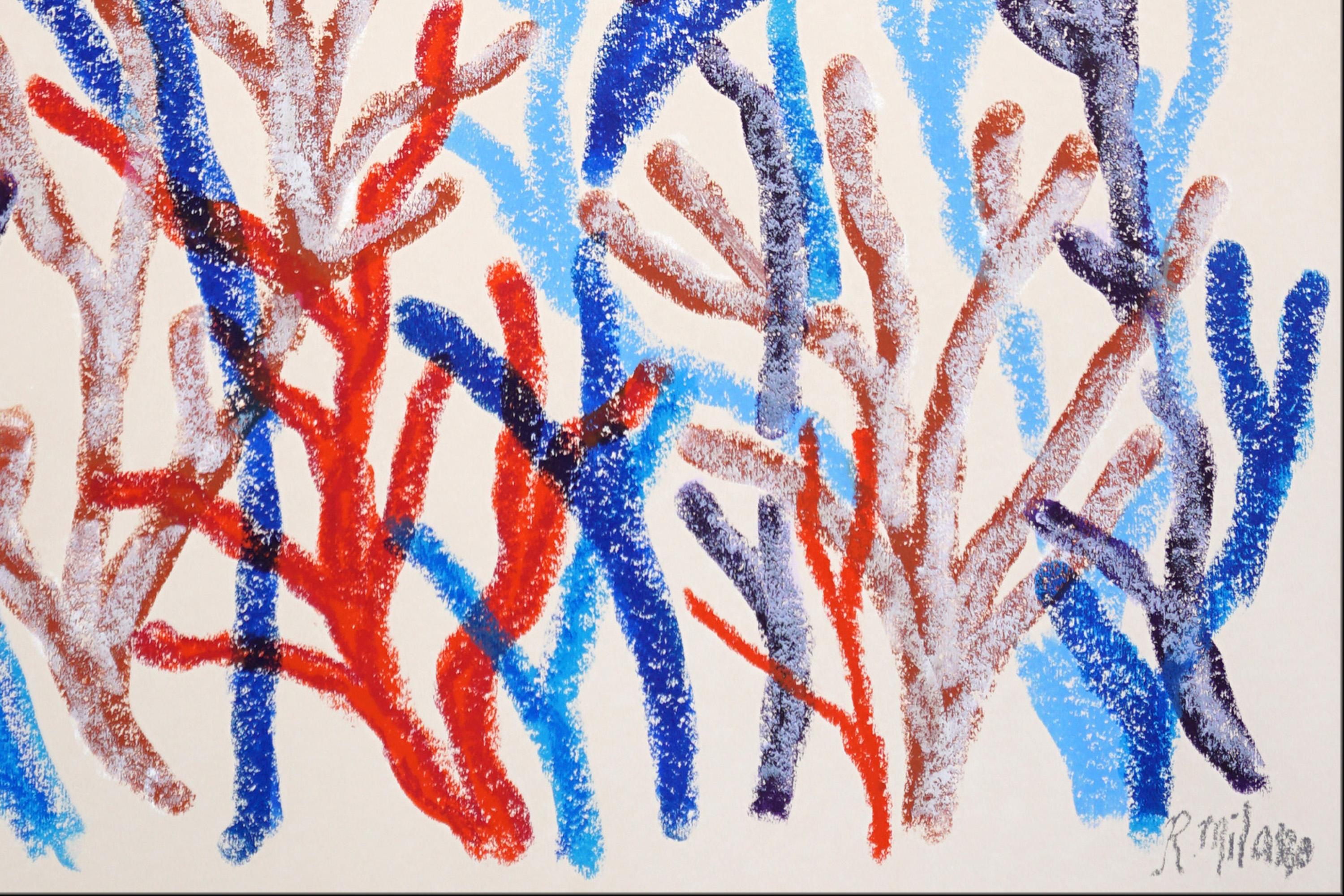 Unscharfe Meeresflora, organische Korallenäste, biomorphe Meereslandschaft Malerei auf Papier im Angebot 3