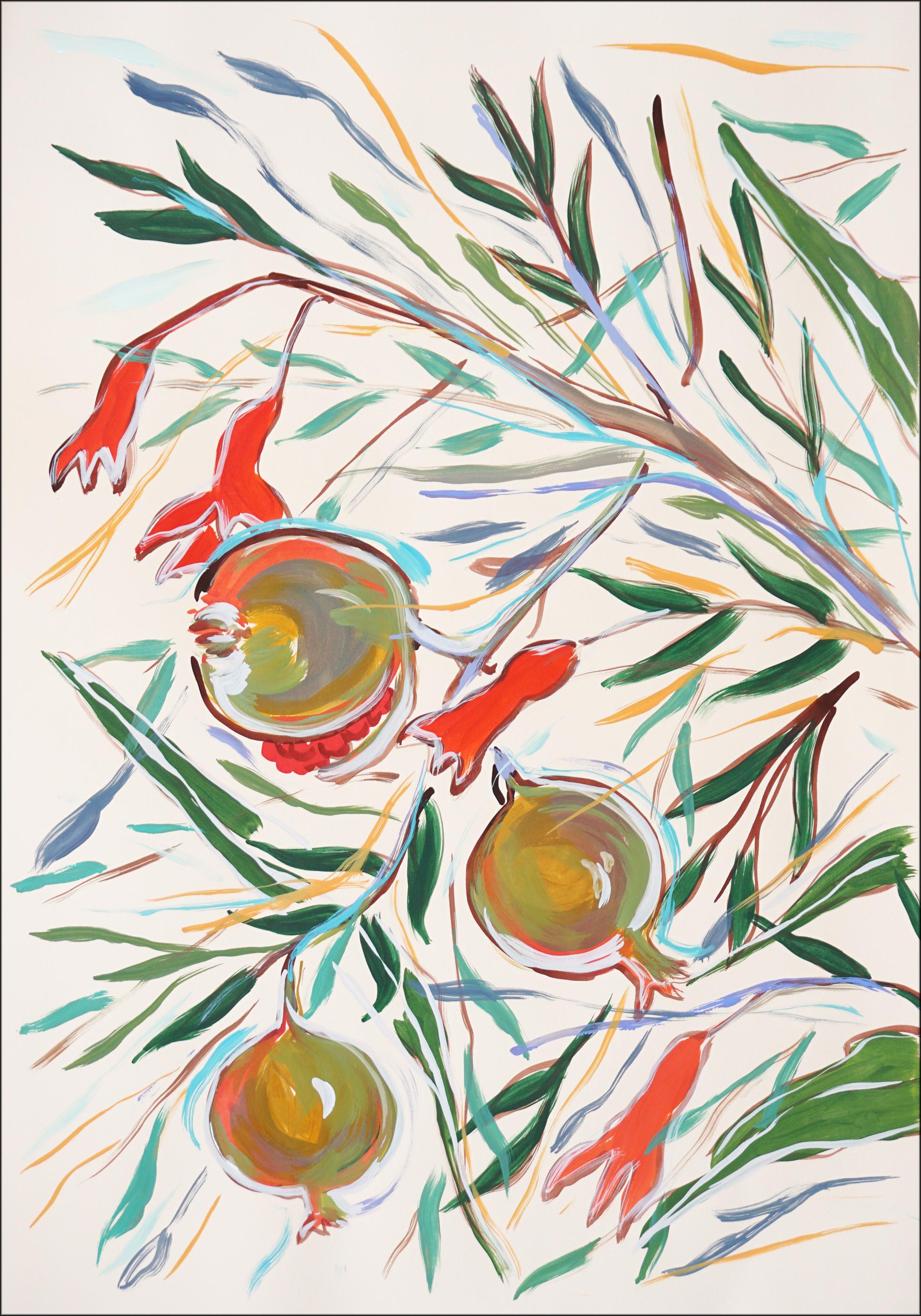 Ilustración Botánica de Granadas Maduras Díptico, Árbol Frutal, Acuarela 2024 - Landscape Painting Beige de Romina Milano