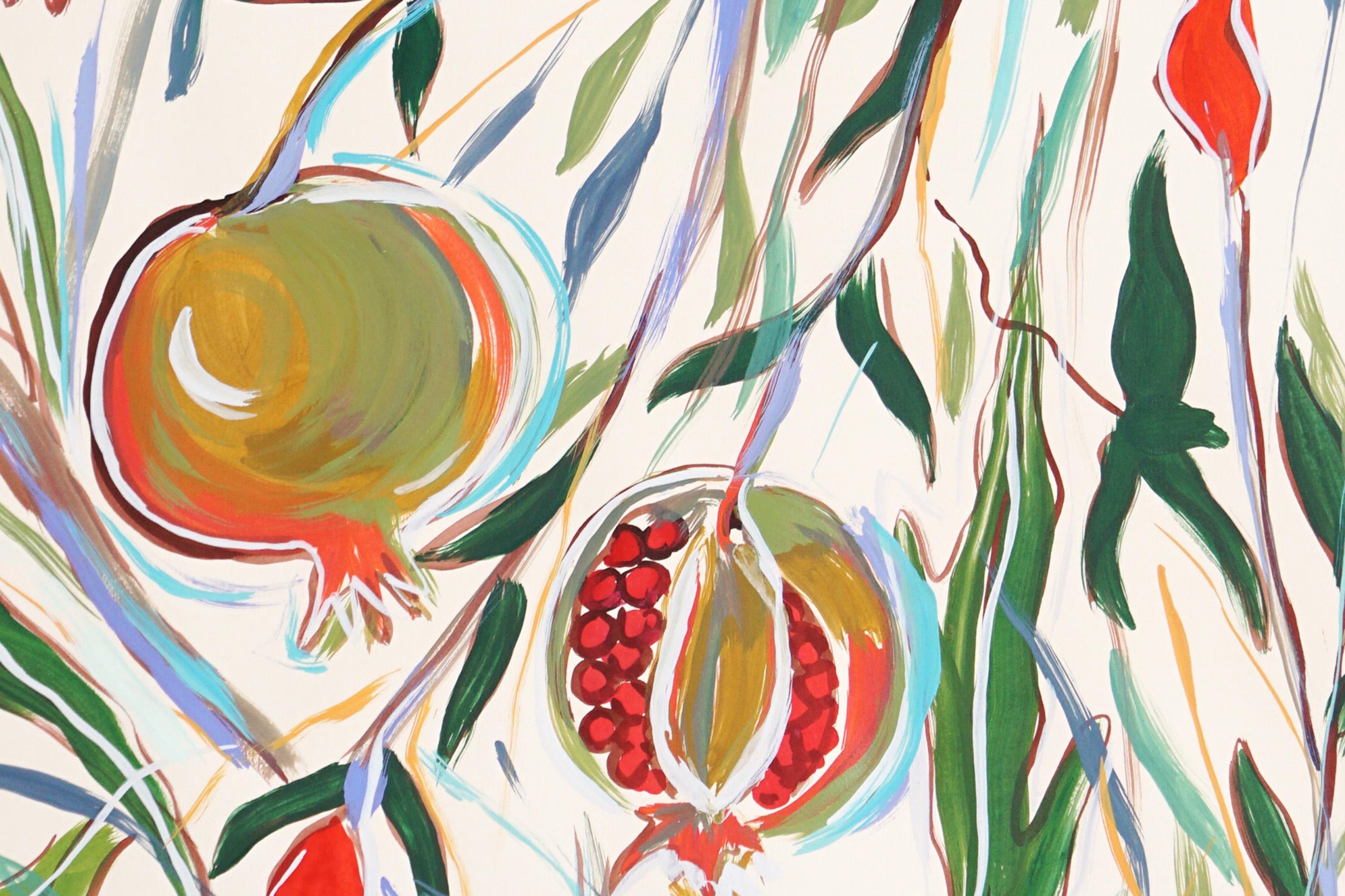 Ilustración Botánica de Granadas Maduras Díptico, Árbol Frutal, Acuarela 2024 2