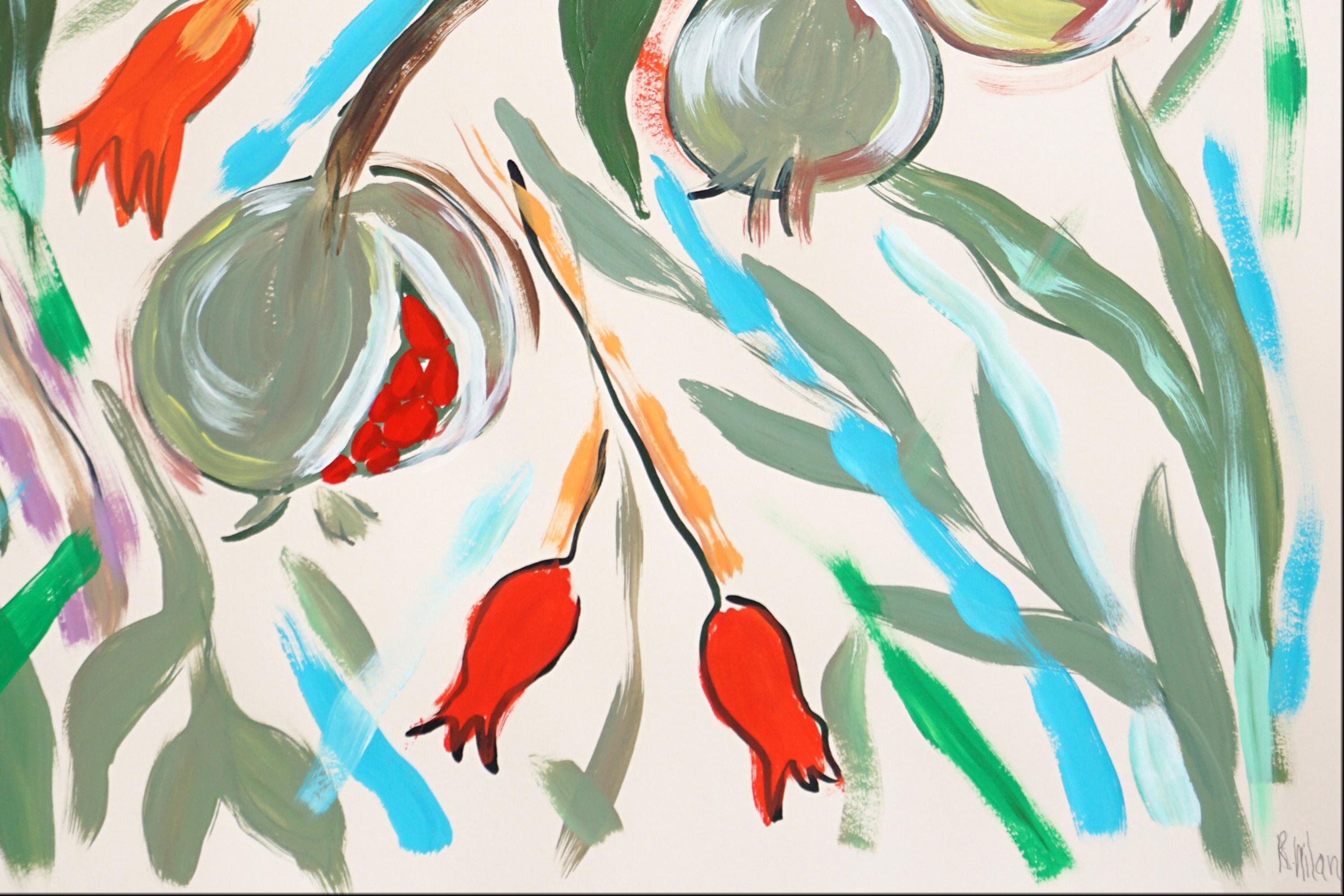 Illustration botanique de grenades mûres Triptyque, arbre fruitier, aquarelle en vente 6