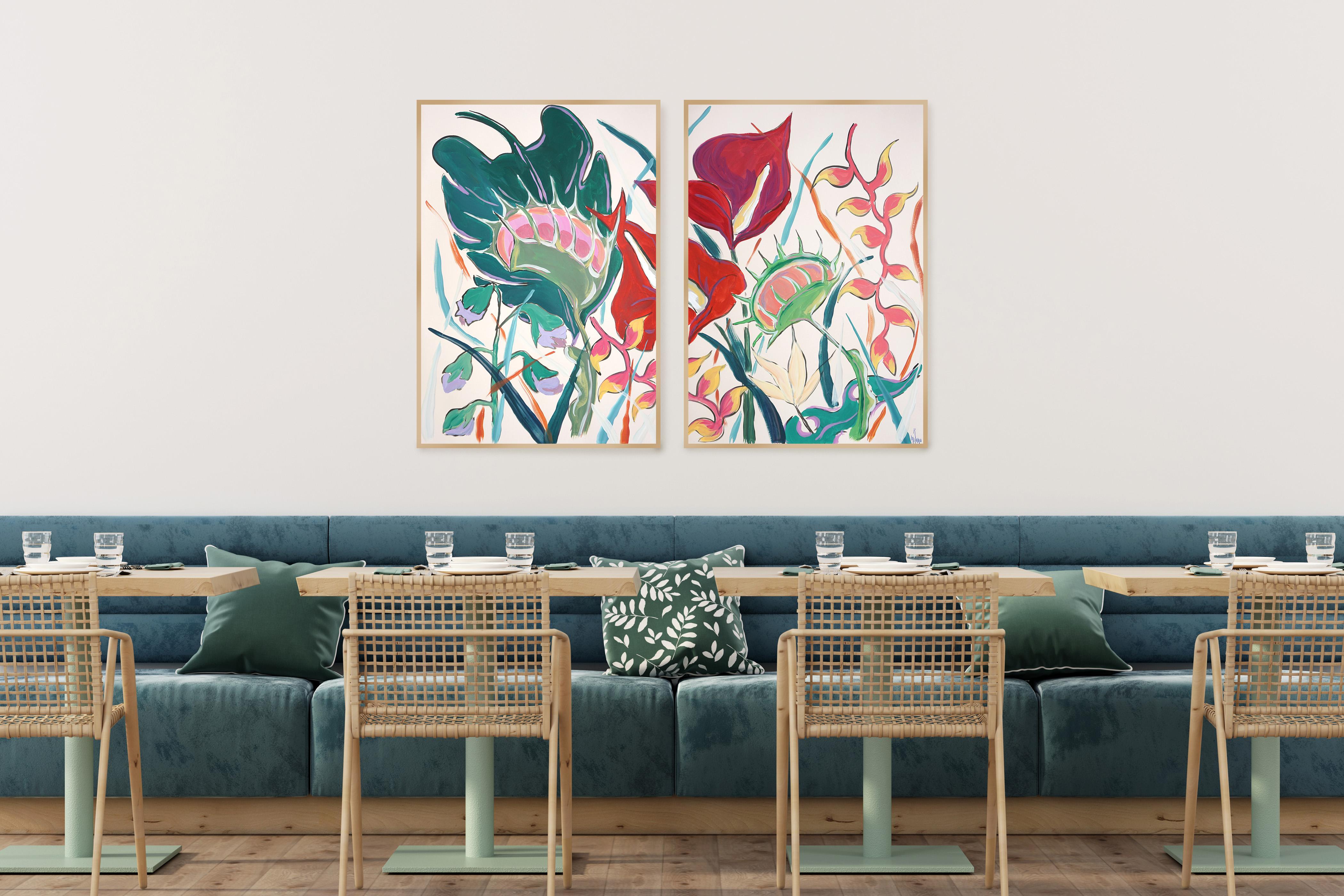 Botanical Painting, Large Diptych of Exotic Flowers, Expressionist Illustration - Print by Romina Milano