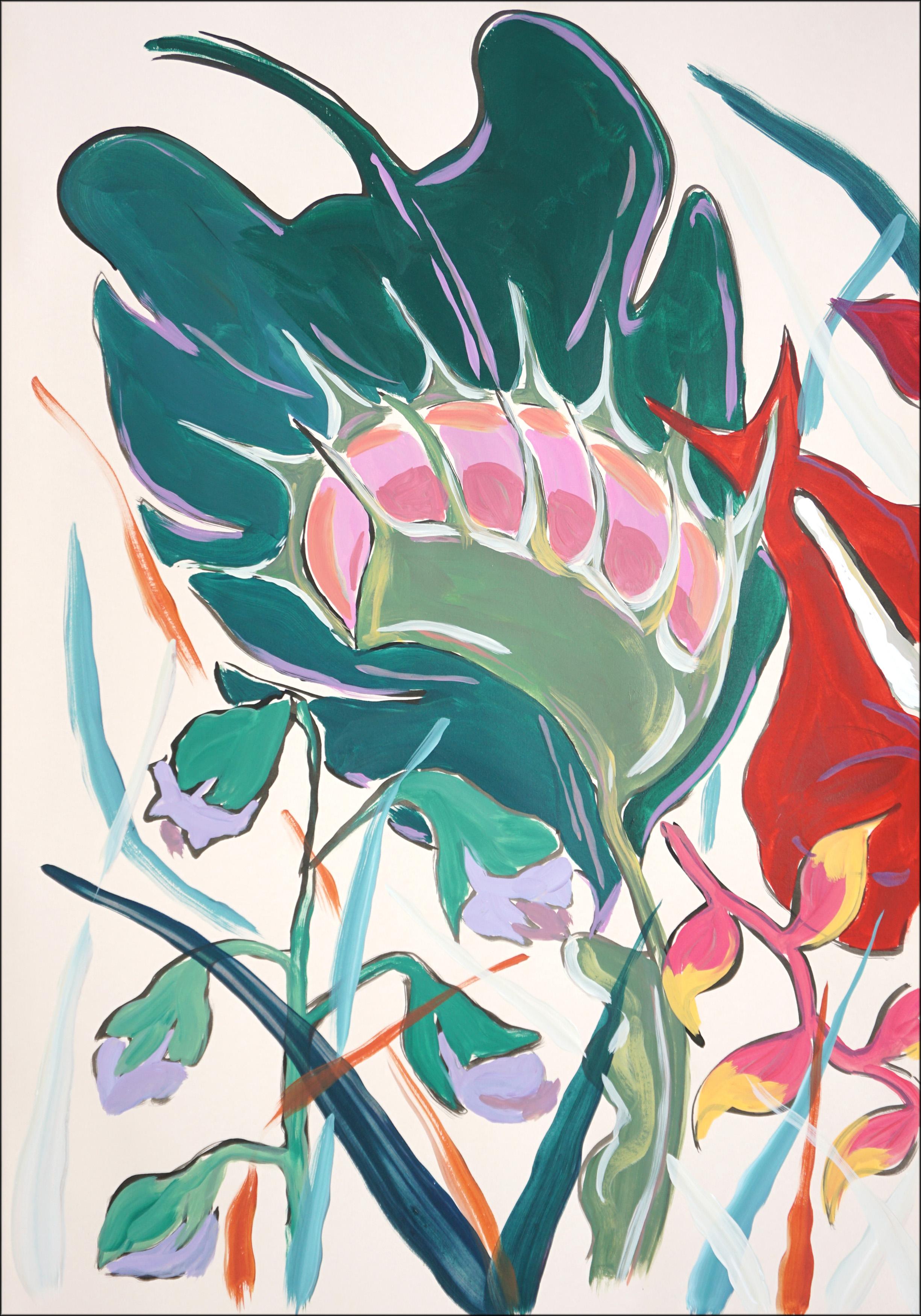 Botanical Painting, Large Diptych of Exotic Flowers, Expressionist Illustration - Beige Still-Life Print by Romina Milano