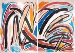 Carnival Atmosphere, Abstract Expressionist, Diptych, Primary Tones Gestures 