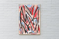 Changing Seasons, Abstract Expressionist Style in Red and Blue, Black Gestures