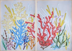 Colorful Corals, Marine Diptych, Vivid Tones Reef, Acrylic Painting on Paper