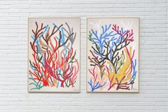 Bunte Meeresvegetation Diptychon, Korallenriff Illustration, lebendige Töne, Papier