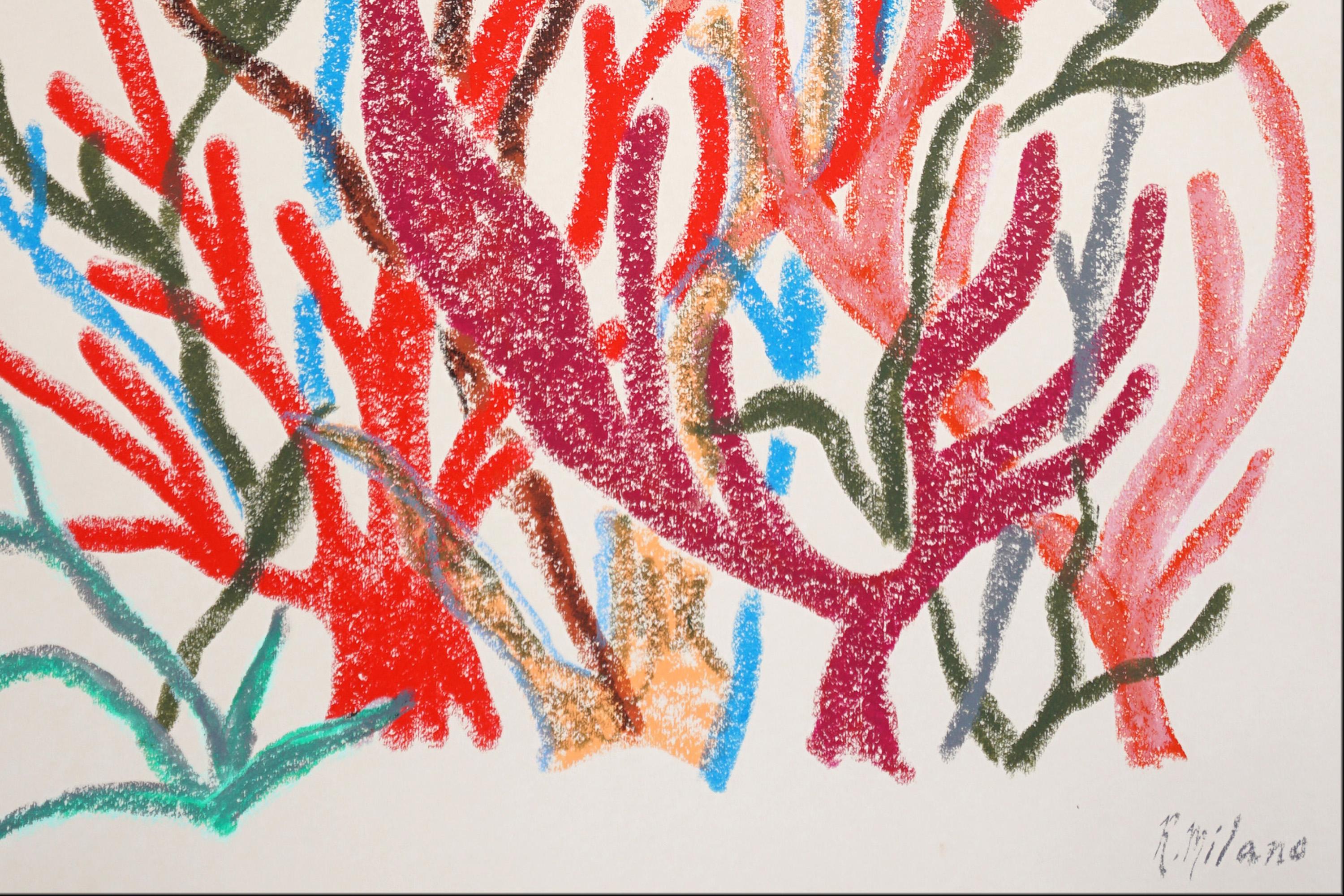Bunte Meeresvegetation Diptychon, Korallenriff Illustration, lebendige Töne, Papier im Angebot 2