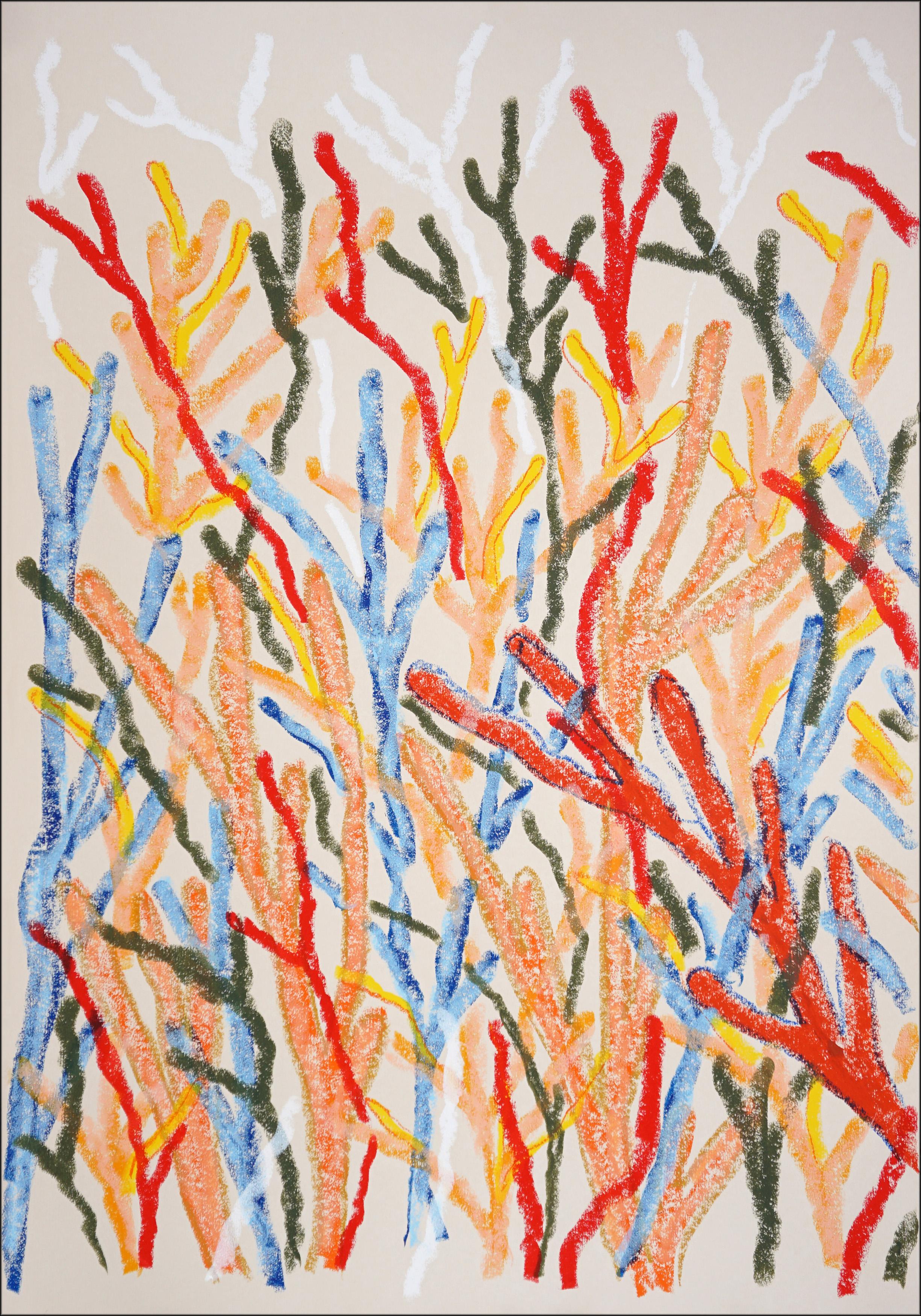 Korallenwald-Triptychon, Organische Formen. Grundtöne, Korallenriff-Muster, Papier (Beige), Landscape Painting, von Romina Milano