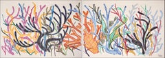 Korallenhorizont Diptychon, Orange und blaue Riff-Illustration biomorphe Malerei
