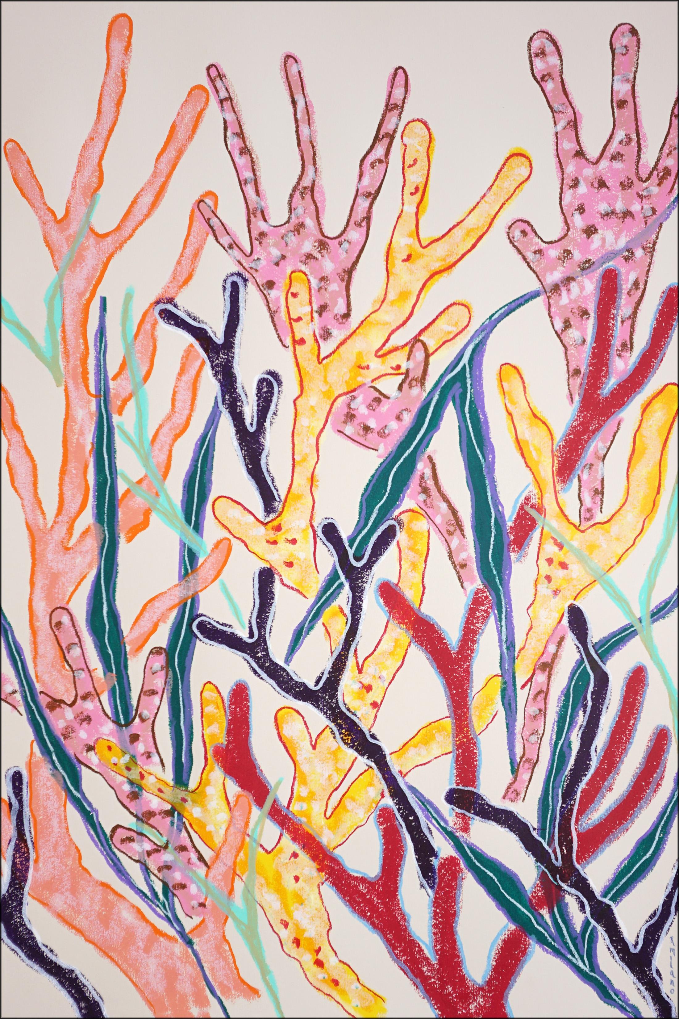 Pittura ispirata al corallo con colori vivaci, venature marine, stile illustrazione, carta