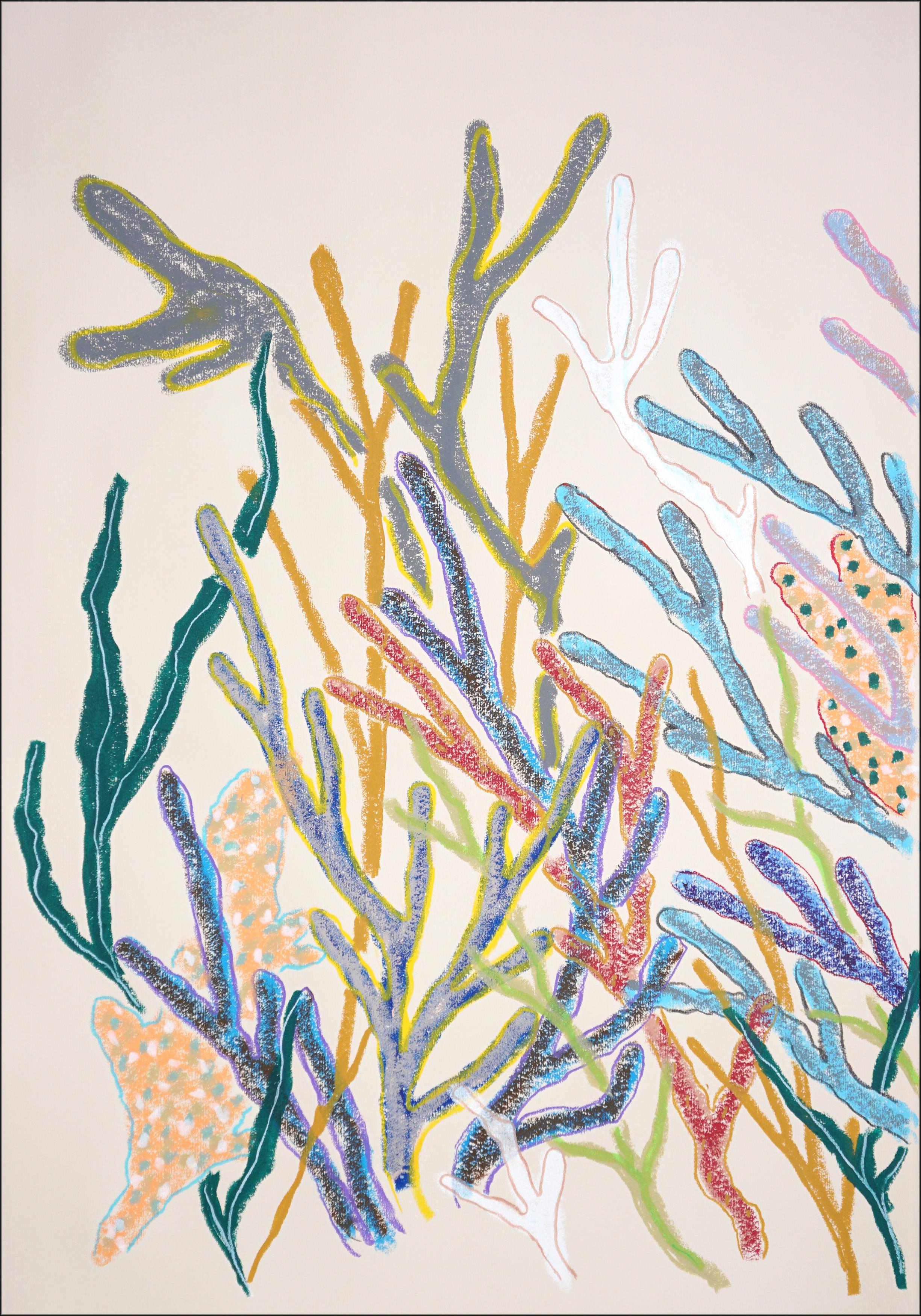 Diptyque de peinture de récifs coralliens dans des tons pastel, abstraction de la vie marine sur papier - Naturalisme Painting par Romina Milano