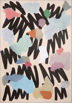 Corals in The Storm, Vertical Urban Gestures in Black, Abstract Shapes Floating