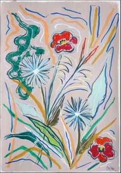 Flores silvestres campestres, Dibujo botánico, Gestos expresionistas, Papel de acuarela