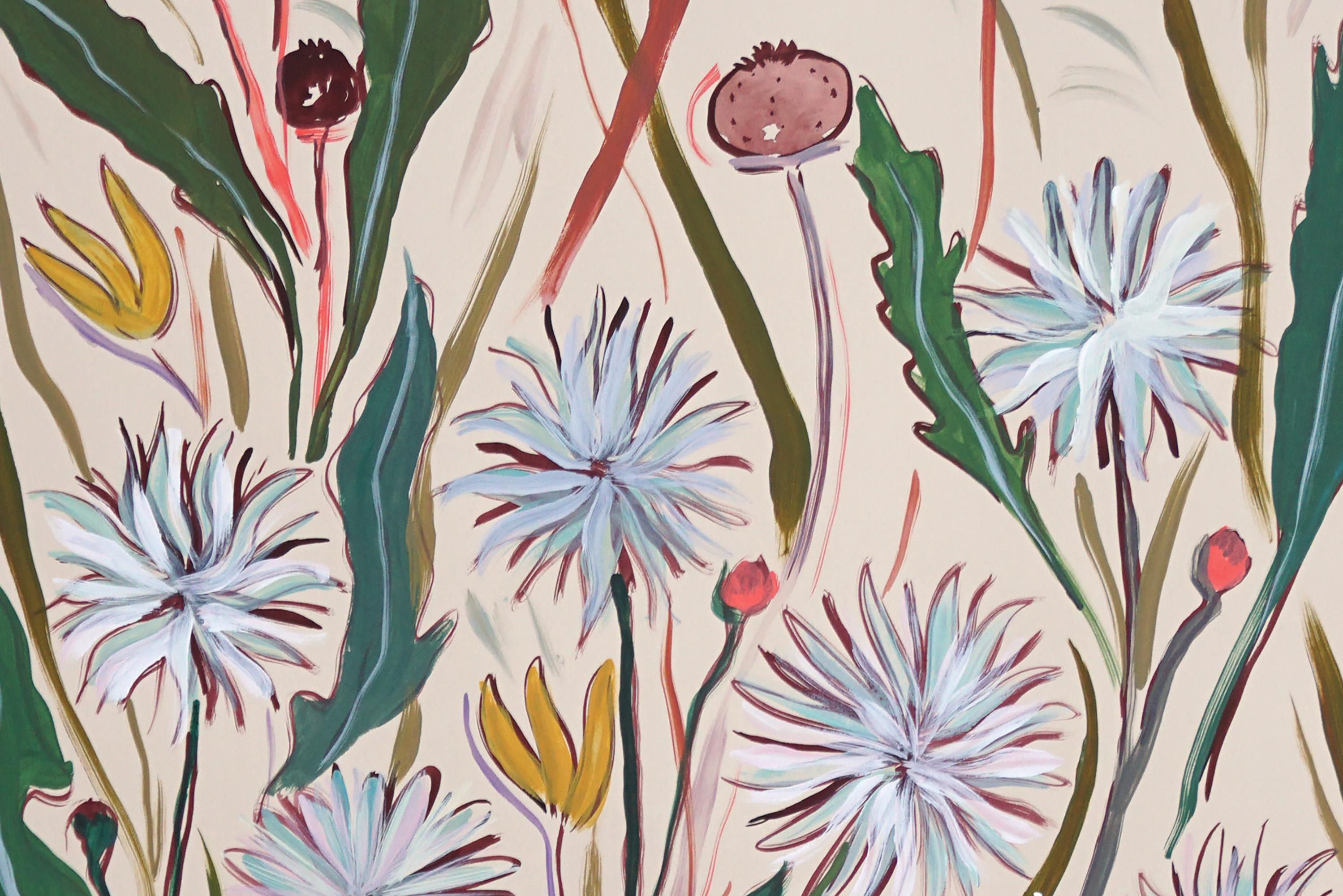Dandelion Garden, Illustration Style, Soft Tones, Expressionist Gestures Flora For Sale 1