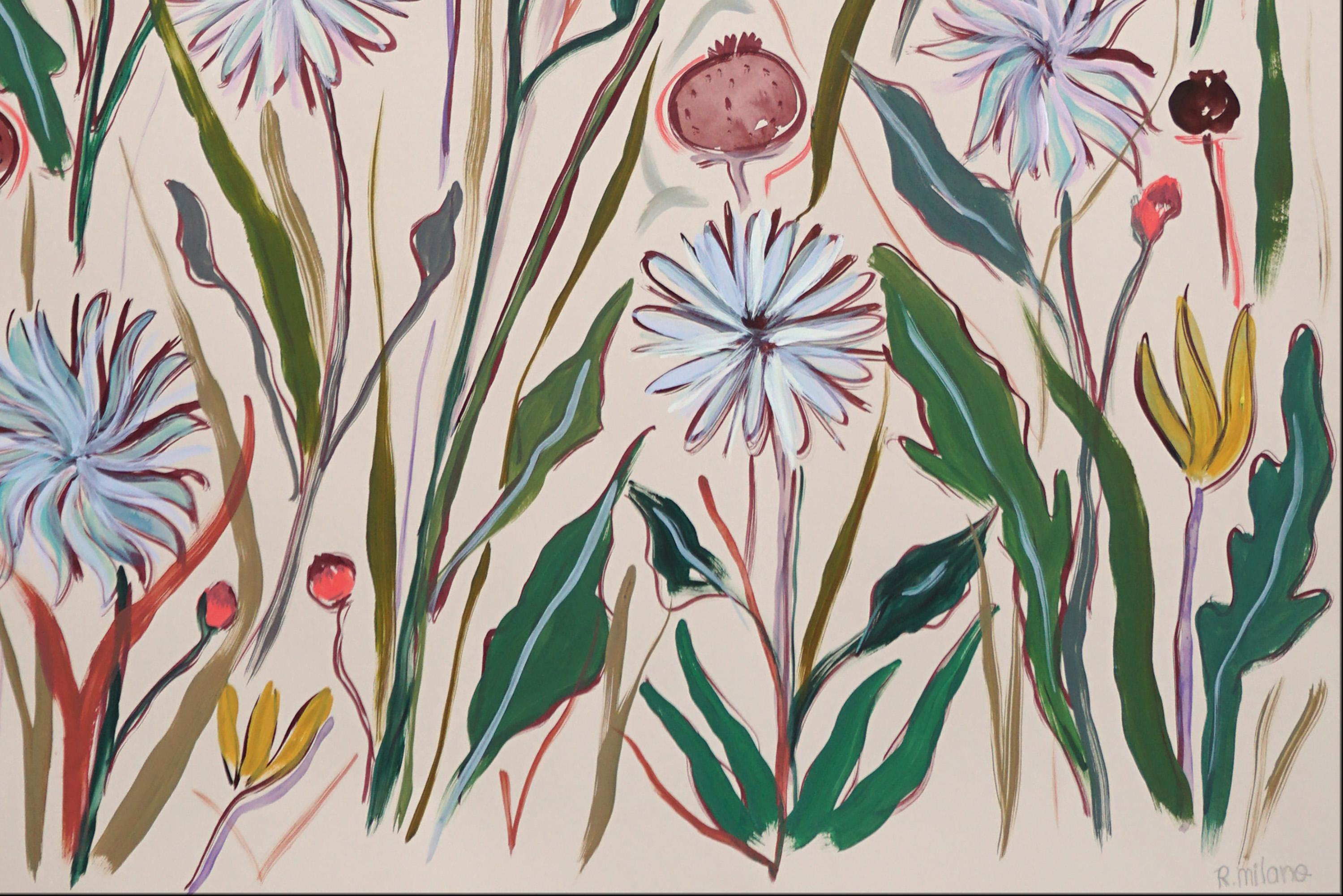 Dandelion Garden, Illustration Style, Soft Tones, Expressionist Gestures Flora For Sale 2