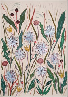 Dandelion-Garten, Illustrationsstil, weiche Töne, expressionistische Gesten, Flora