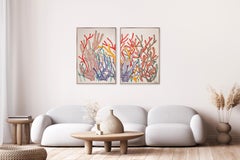 Earth Tones Coral Forest Diptych, Coral Reef Illustration, Biomorphic Painting