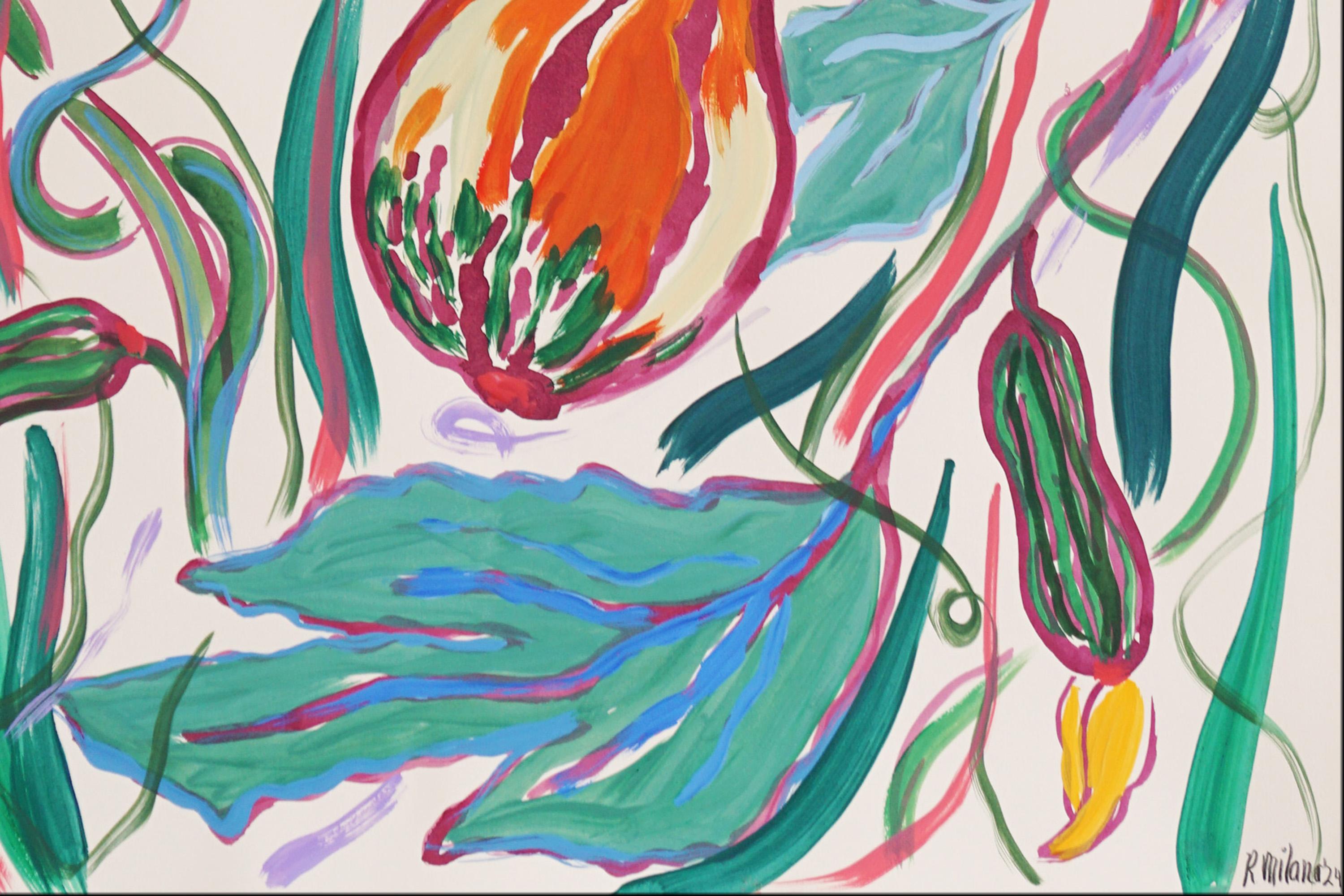Pittura illustrativa in stile fauvista del raccolto autunnale IV, toni caldi su carta in vendita 1