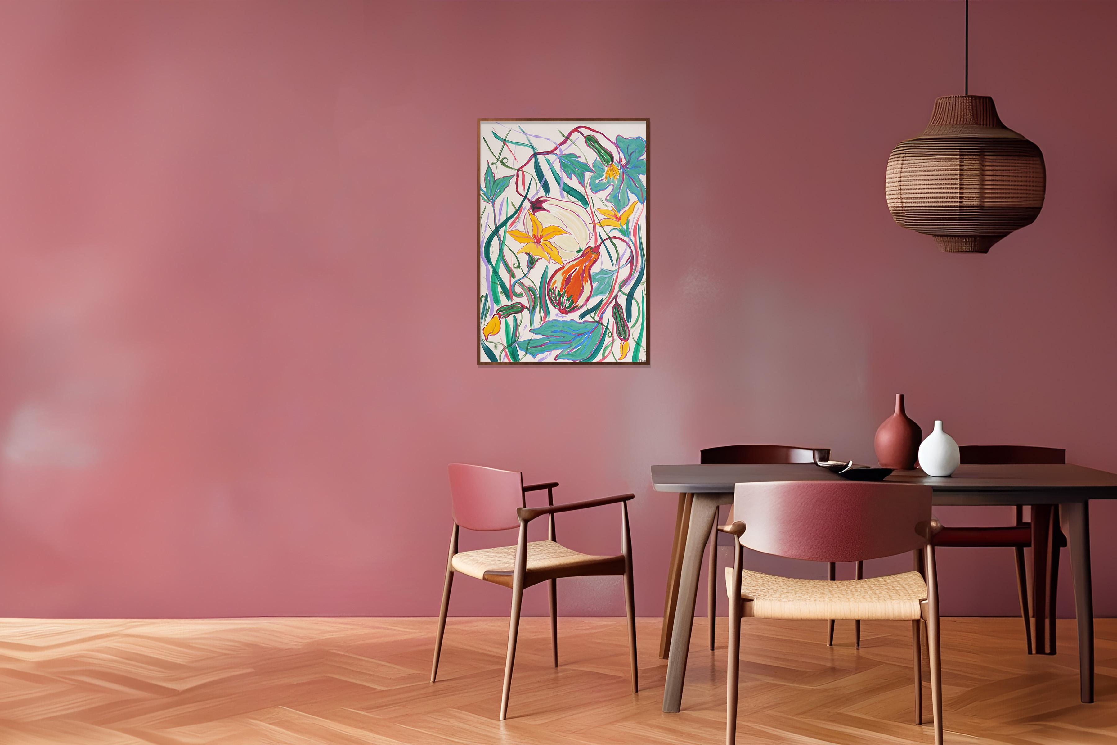 Pittura illustrativa in stile fauvista del raccolto autunnale IV, toni caldi su carta in vendita 2