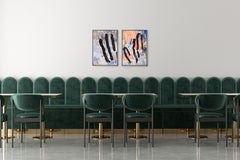 Figures at Dawn, Abstract Expressionist Diptych,  Black Gestures, Sky Background