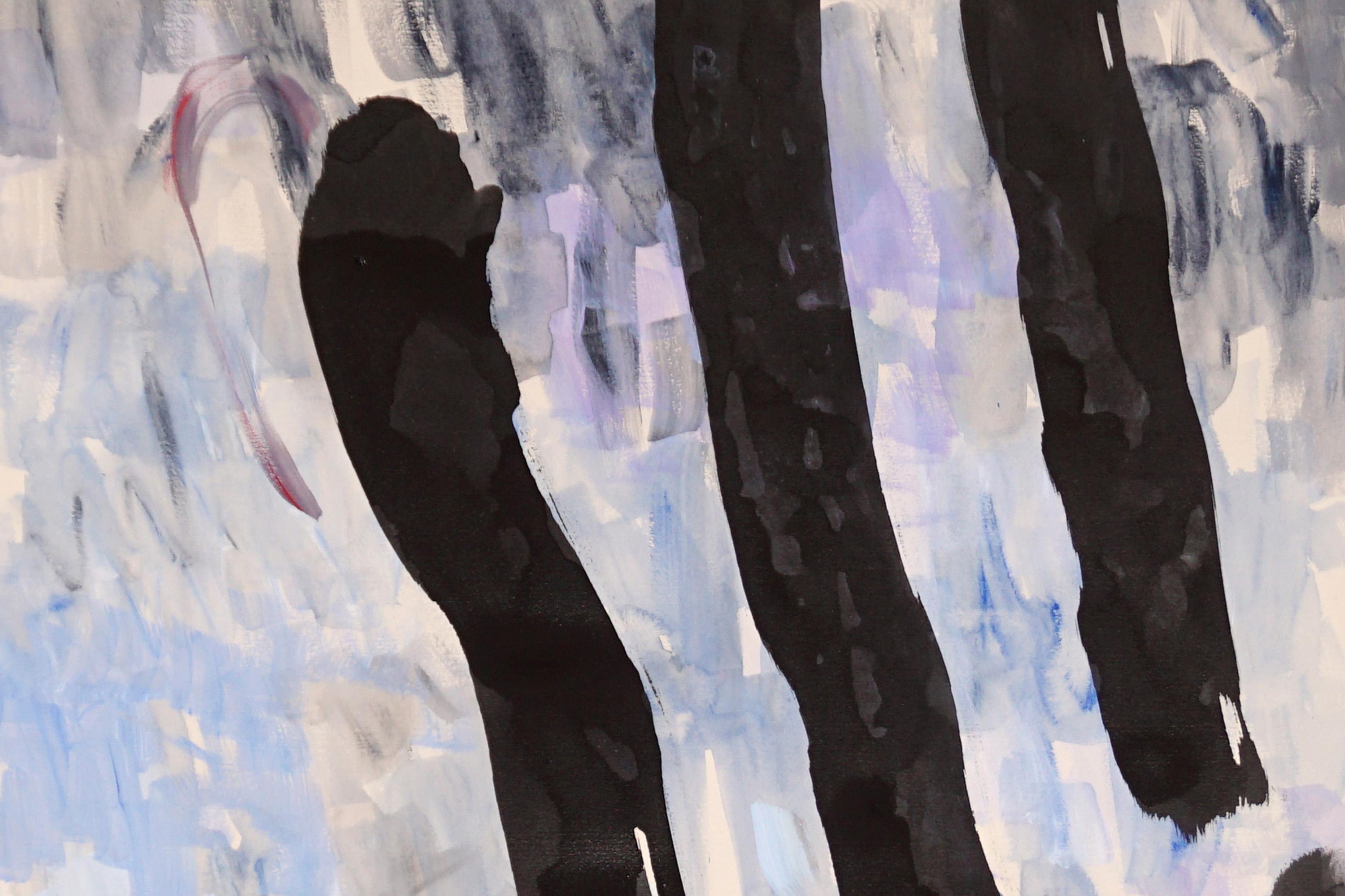 Figures at Dawn, Abstract Expressionist Diptych,  Black Gestures, Sky Background For Sale 2