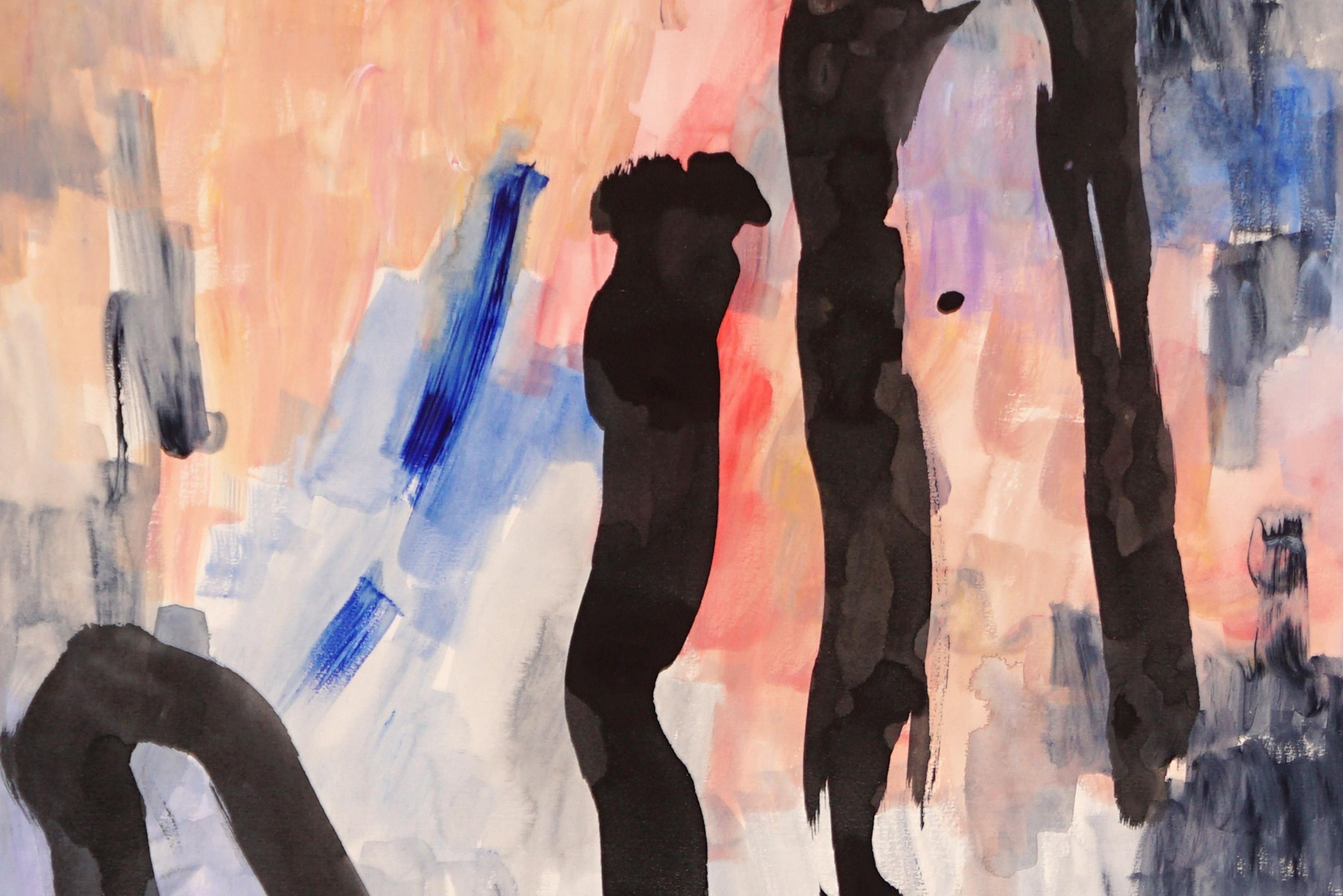 Figures at Dawn, Abstract Expressionist Diptych,  Black Gestures, Sky Background For Sale 4