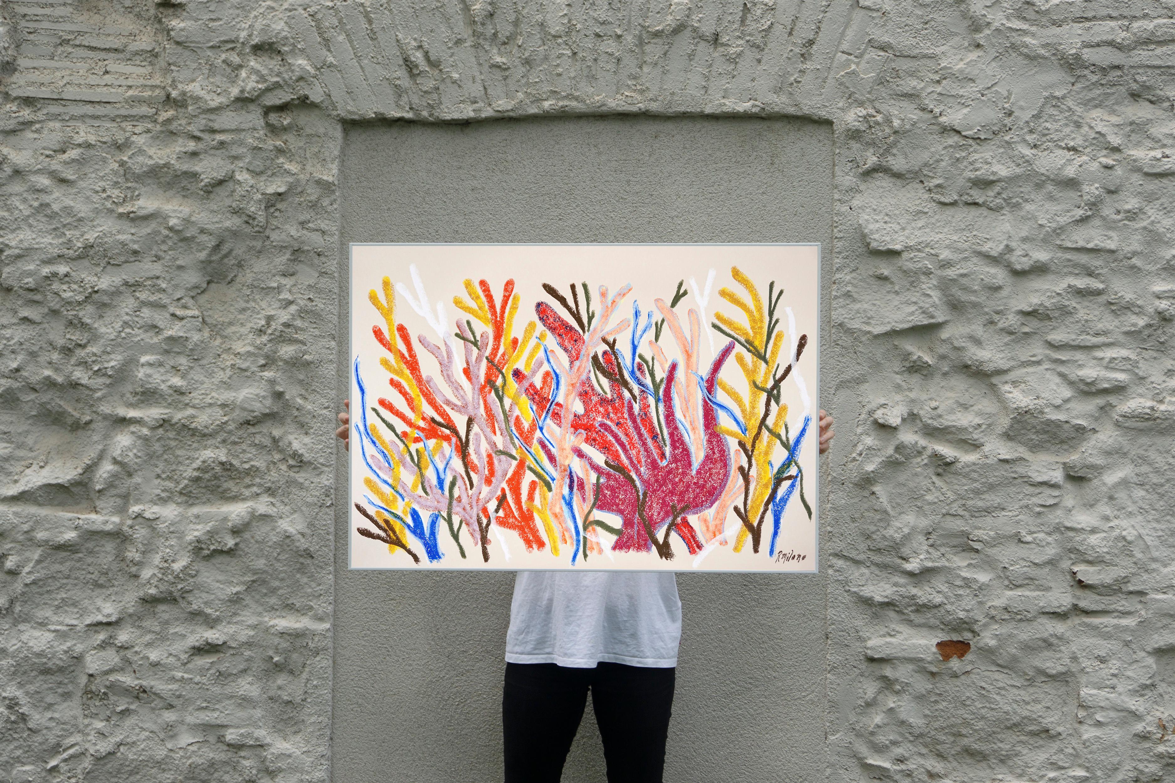 Fire Corals, Biomorphic Seascape in Red, Illustration Style Abstract Branches - Painting by Romina Milano