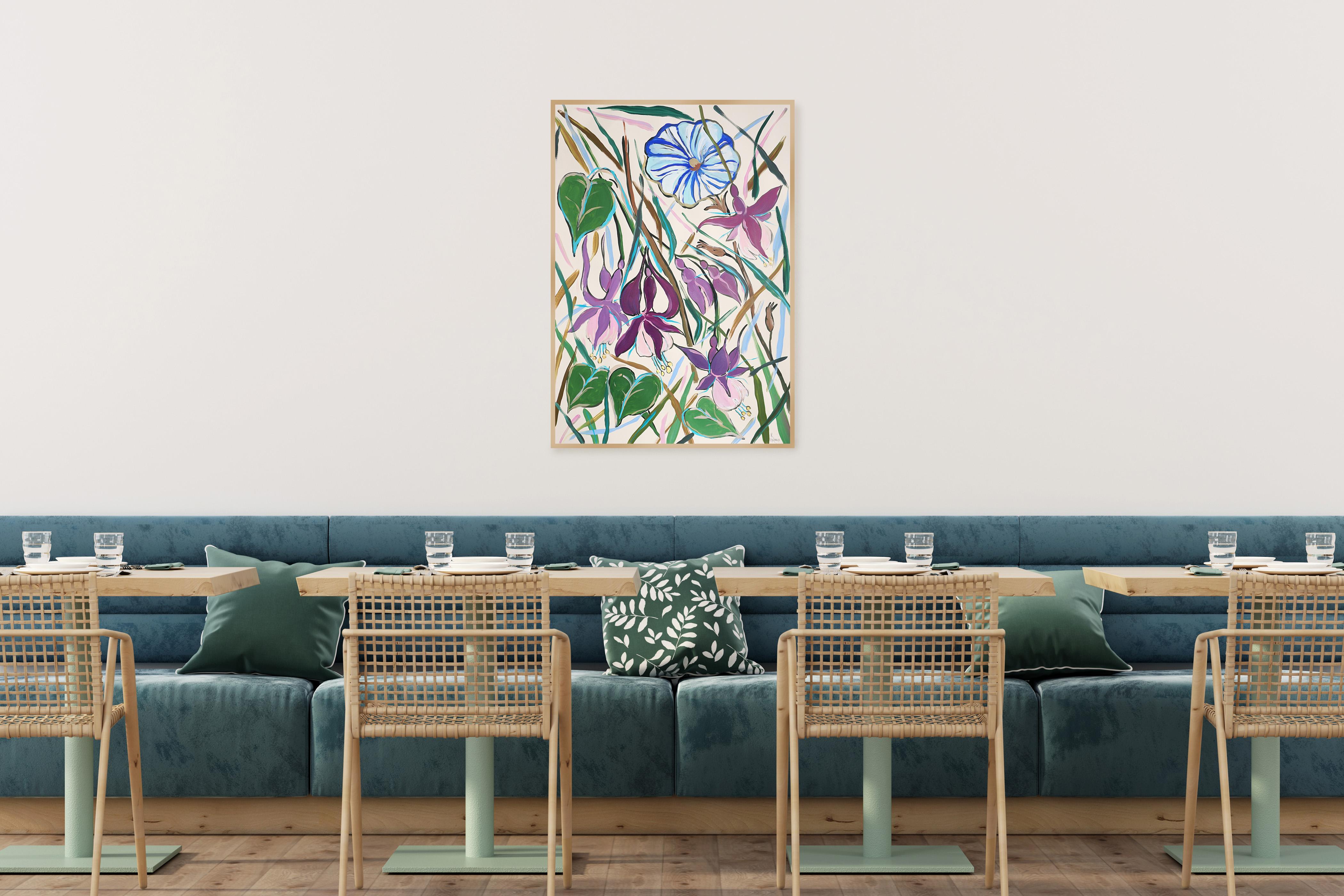Campanule fucsia, pittura in stile illustrazione, fiori selvatici, bouquet di primavera - Painting Espressionista di Romina Milano