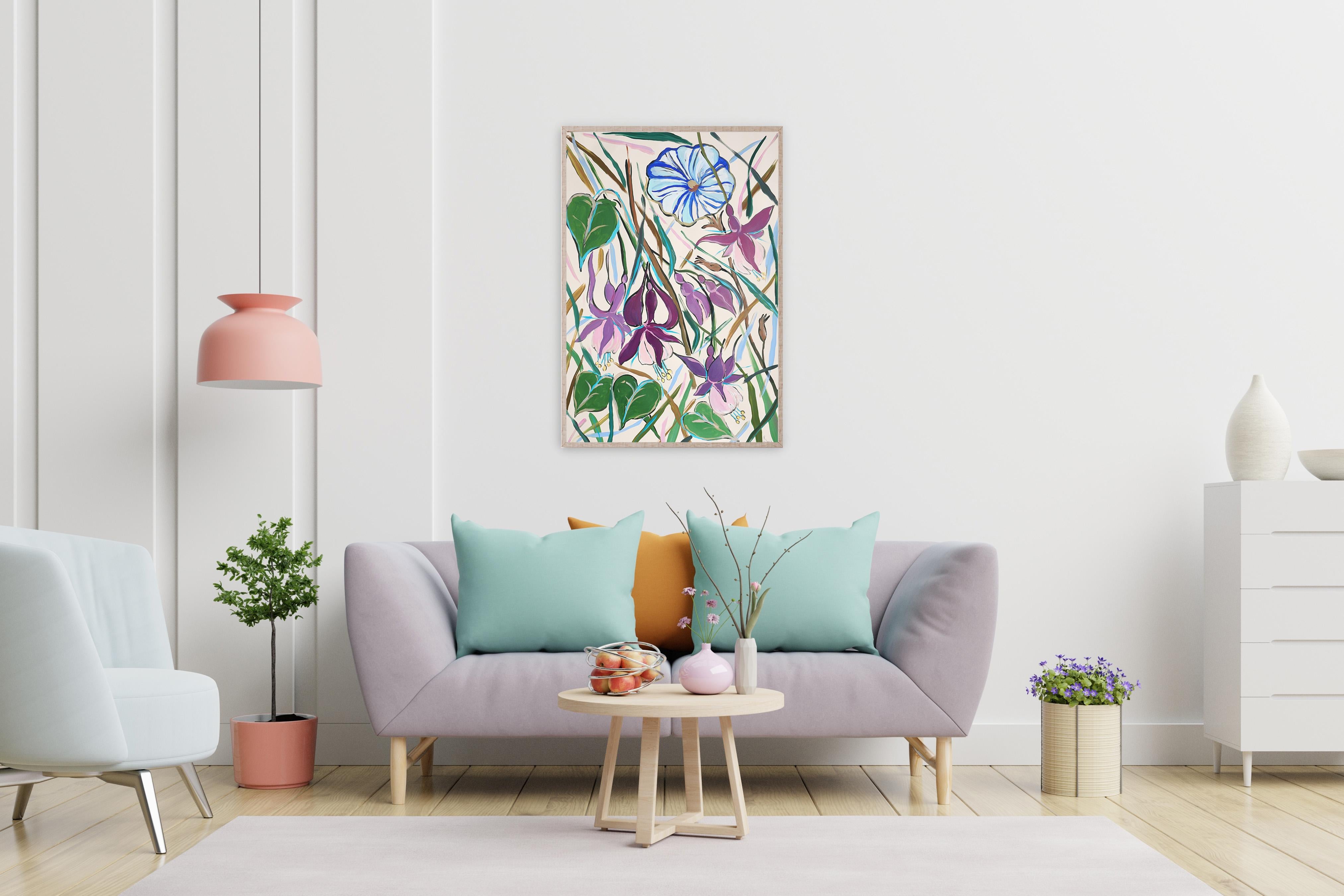 Campanule fucsia, pittura in stile illustrazione, fiori selvatici, bouquet di primavera 1