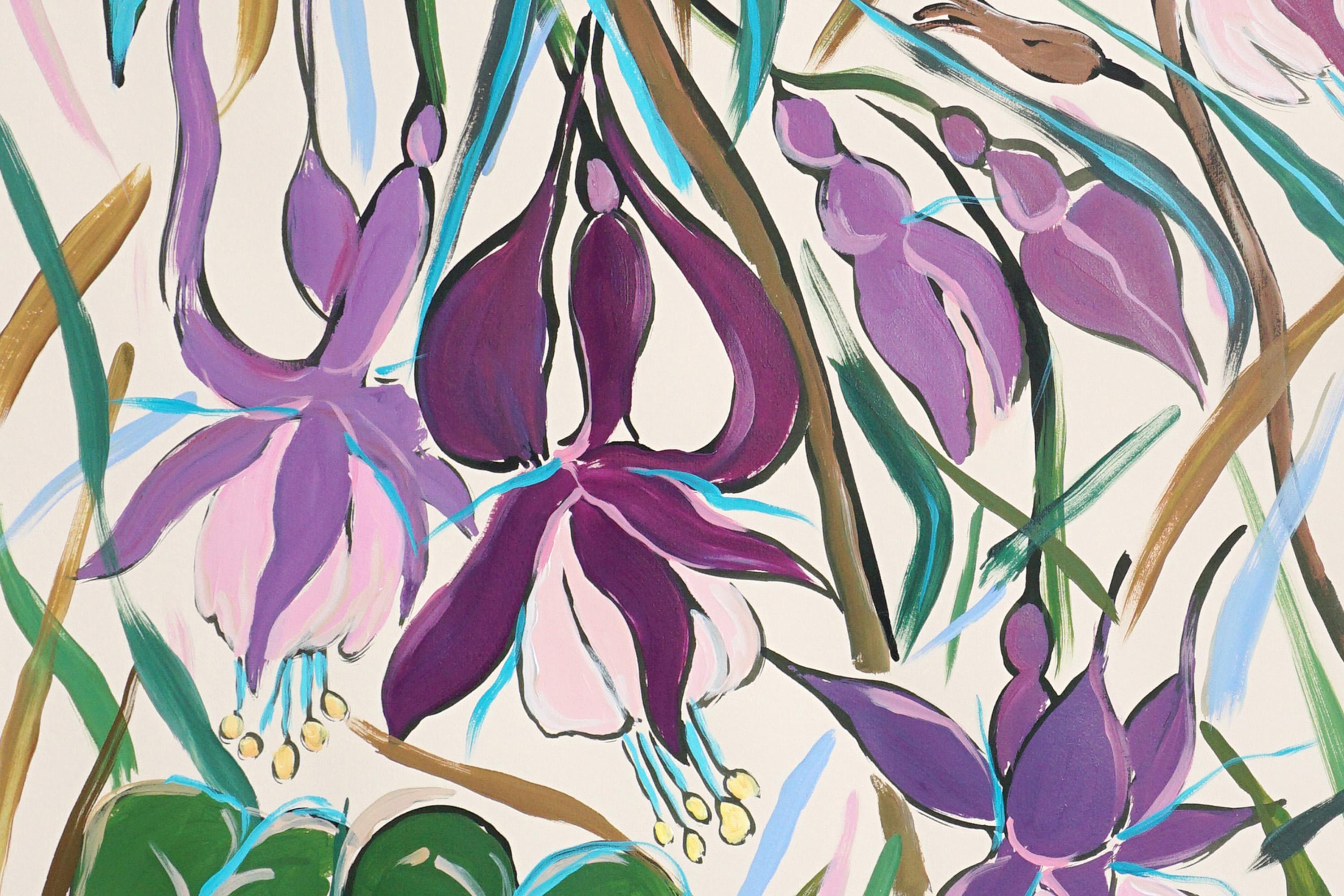Campanule fucsia, pittura in stile illustrazione, fiori selvatici, bouquet di primavera 2