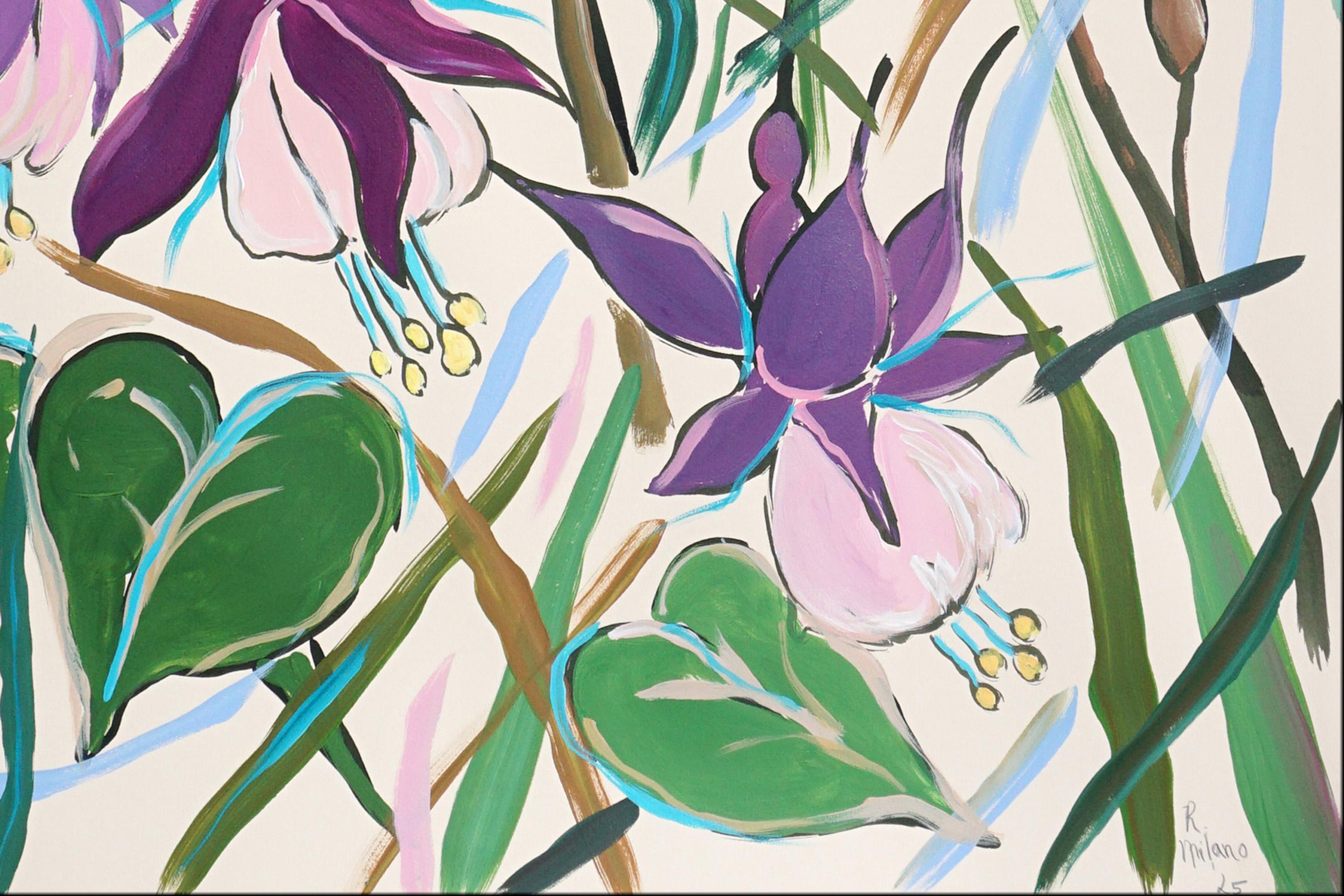 Campanule fucsia, pittura in stile illustrazione, fiori selvatici, bouquet di primavera 3