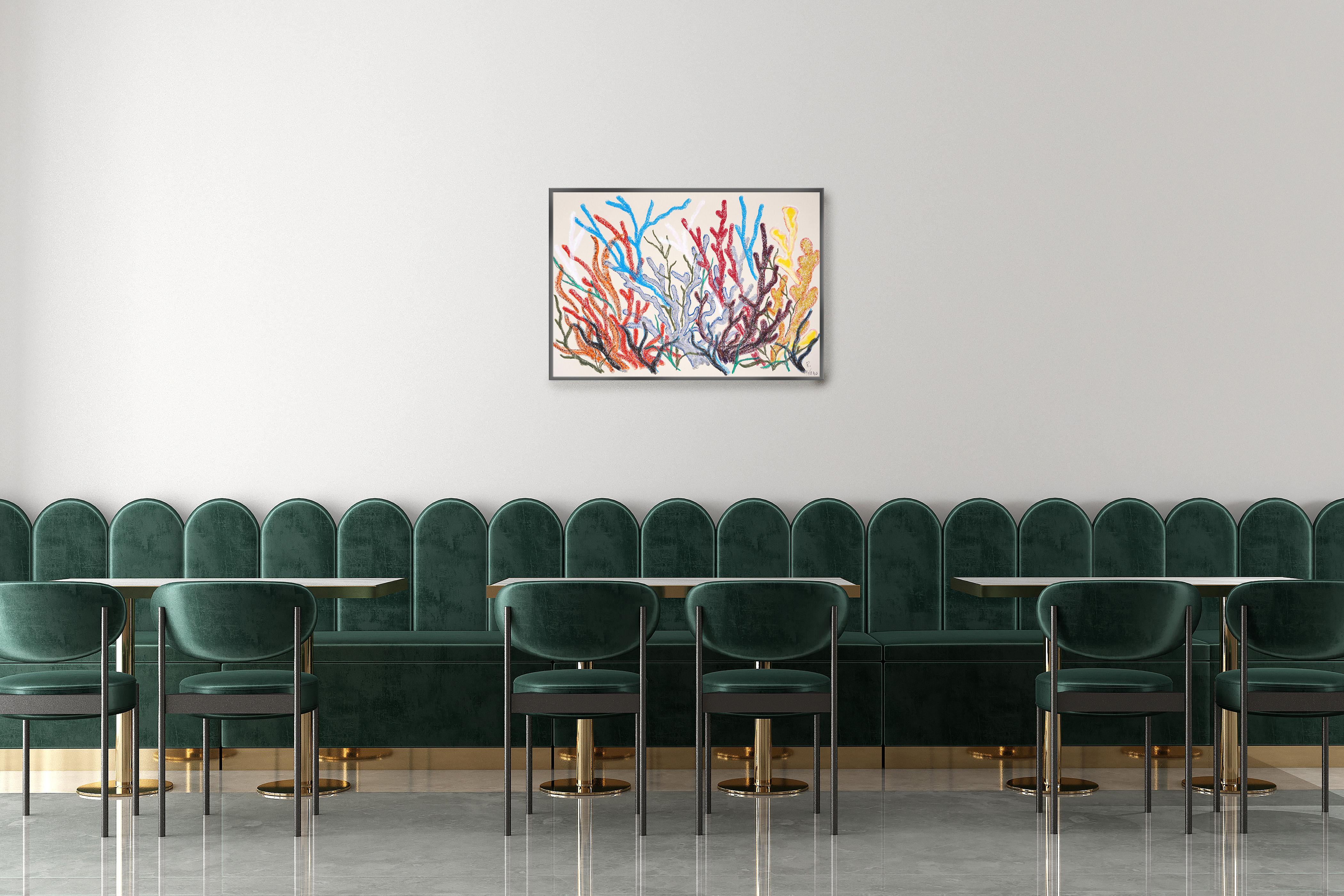 Graue und braune Korallen, Horizontales Korallenriff, Illustrationsstil, Organische Formen (Naturalismus), Painting, von Romina Milano
