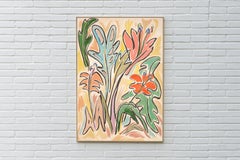 Jardin d'hibiscus, nature morte verticale moderne dans des tons pastel de fleurs Vivid