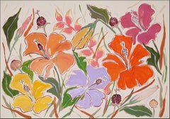 Hibiscus Horizon, Tropical Flowers and Leaves in Pastel Tones, Smooth Gestures
