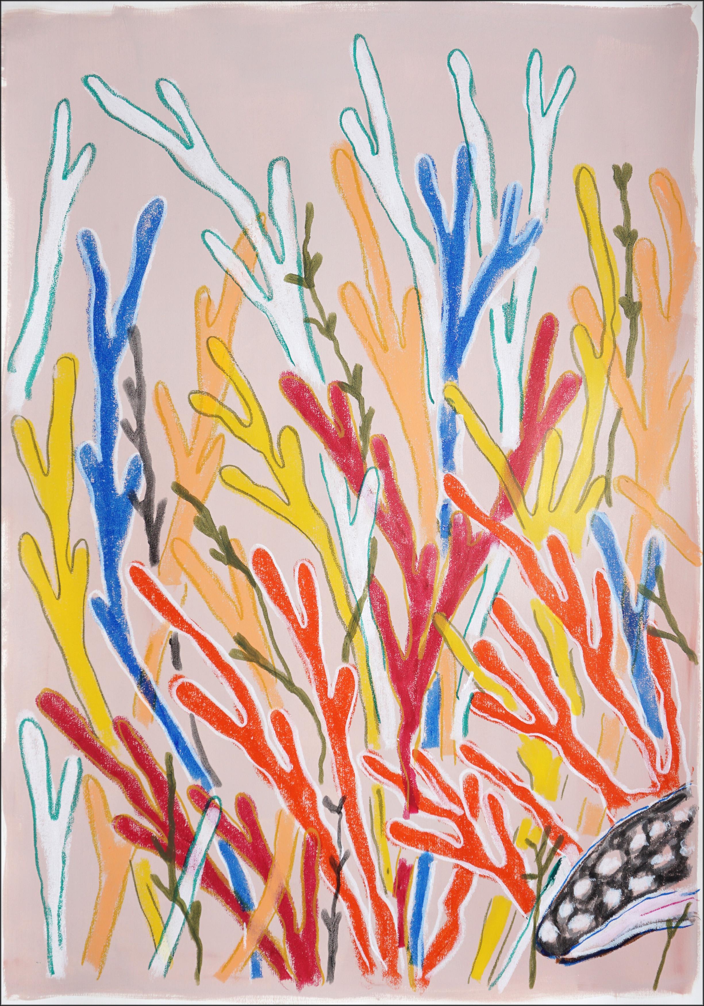 Hidden Shell, Nature Inspired Abstract Sea, Primary Tones Coral Diptych on Paper - Beige Still-Life Painting by Romina Milano