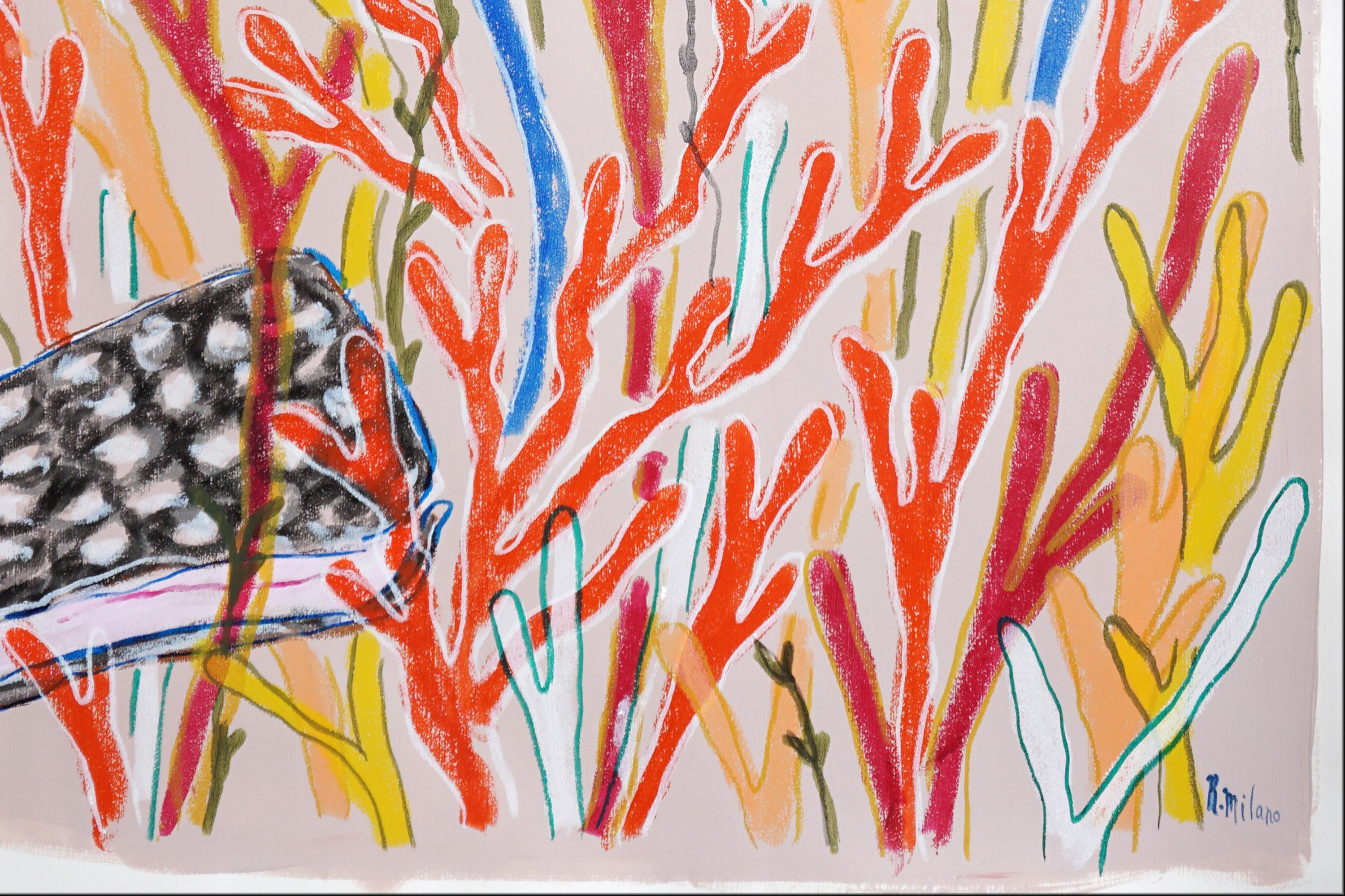 Hidden Shell, Nature Inspired Abstract Sea, Primary Tones Coral Diptych on Paper 4