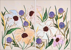 Illustration Botanical Large Diptych, Pale Tones Indian Ink, Still Life, Paper