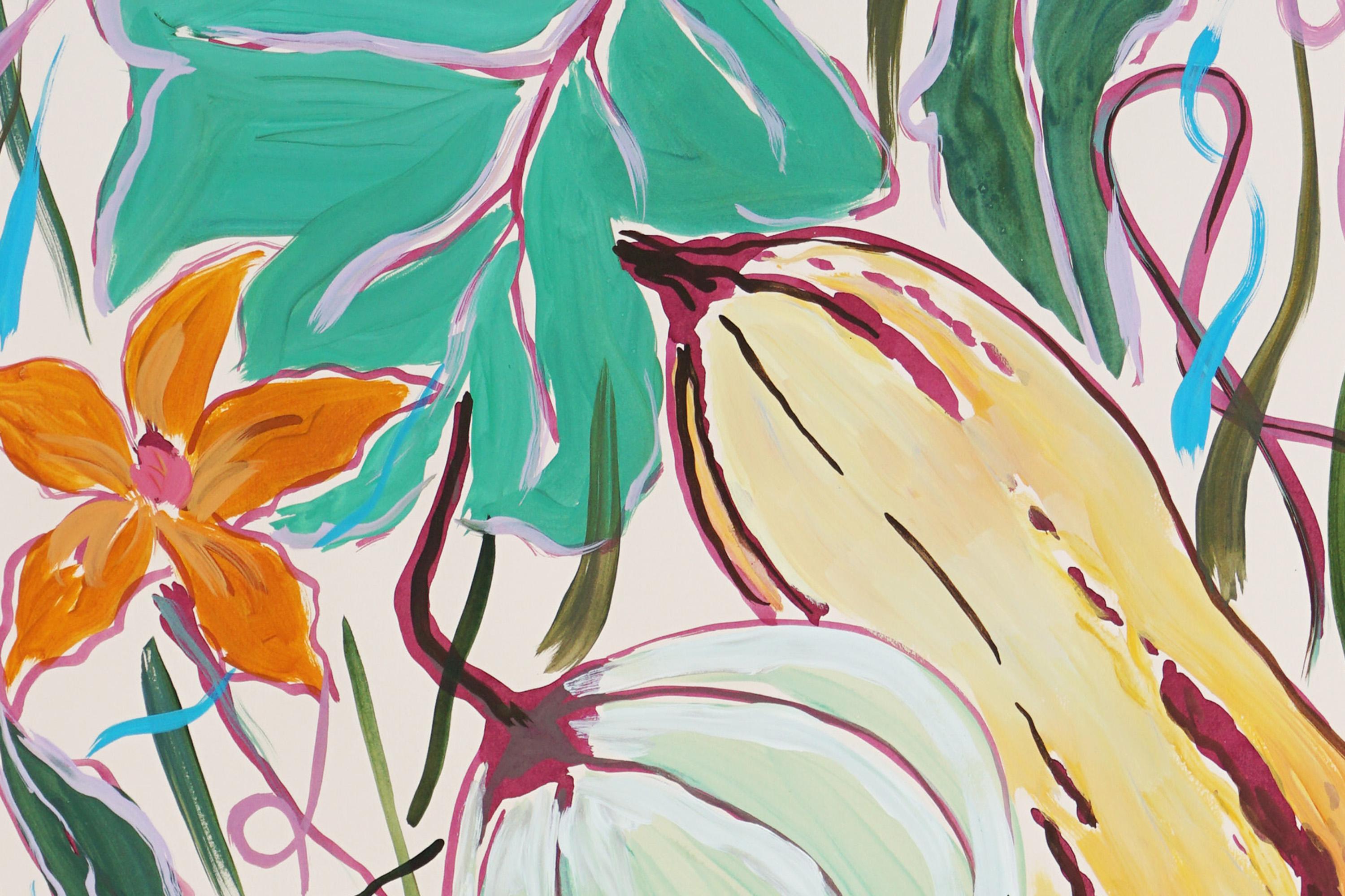 Peinture d'illustration d'une moisson de citrouilles d'automne, tons orange, encre de Chine, papier - Fauvisme Painting par Romina Milano