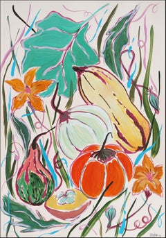 Illustration Gemälde von Herbst-Pumpkins-Ernte, orangefarbene Töne Indien-Tinte, Papier
