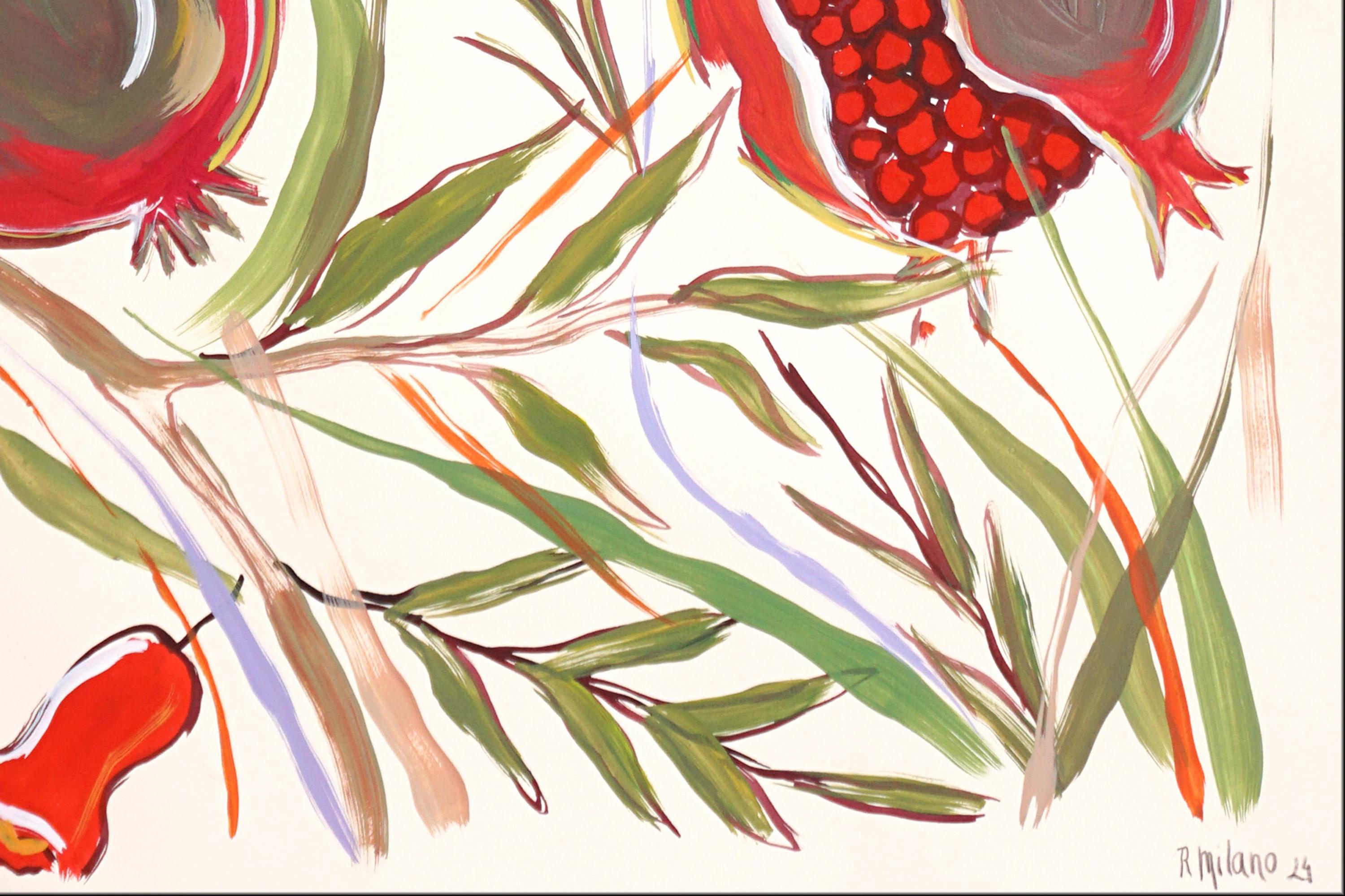 Dittico in stile illustrazione di un albero di melograno maturo, pittura acrilica su carta 5