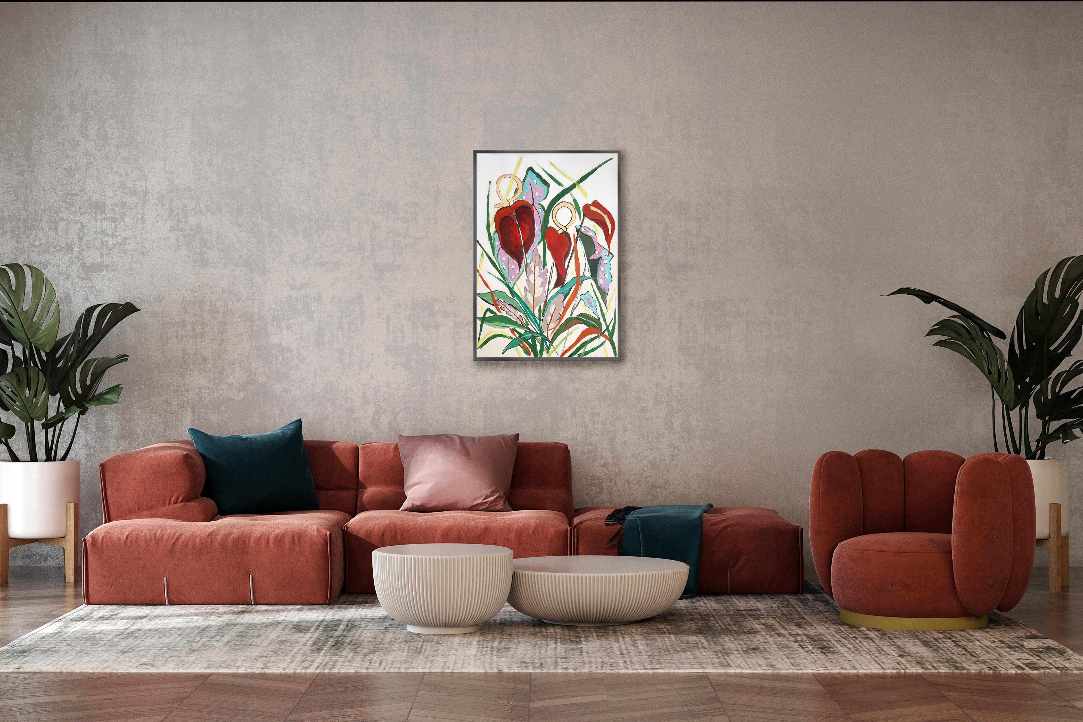 Cette peinture vibrante capture la beauté saisissante et les formes élégantes des fleurs de flamant rose. Les coups de pinceau et les couleurs vives donnent vie à ces fleurs et mettent en valeur leurs formes stylisées. Les œuvres de Milano combinent